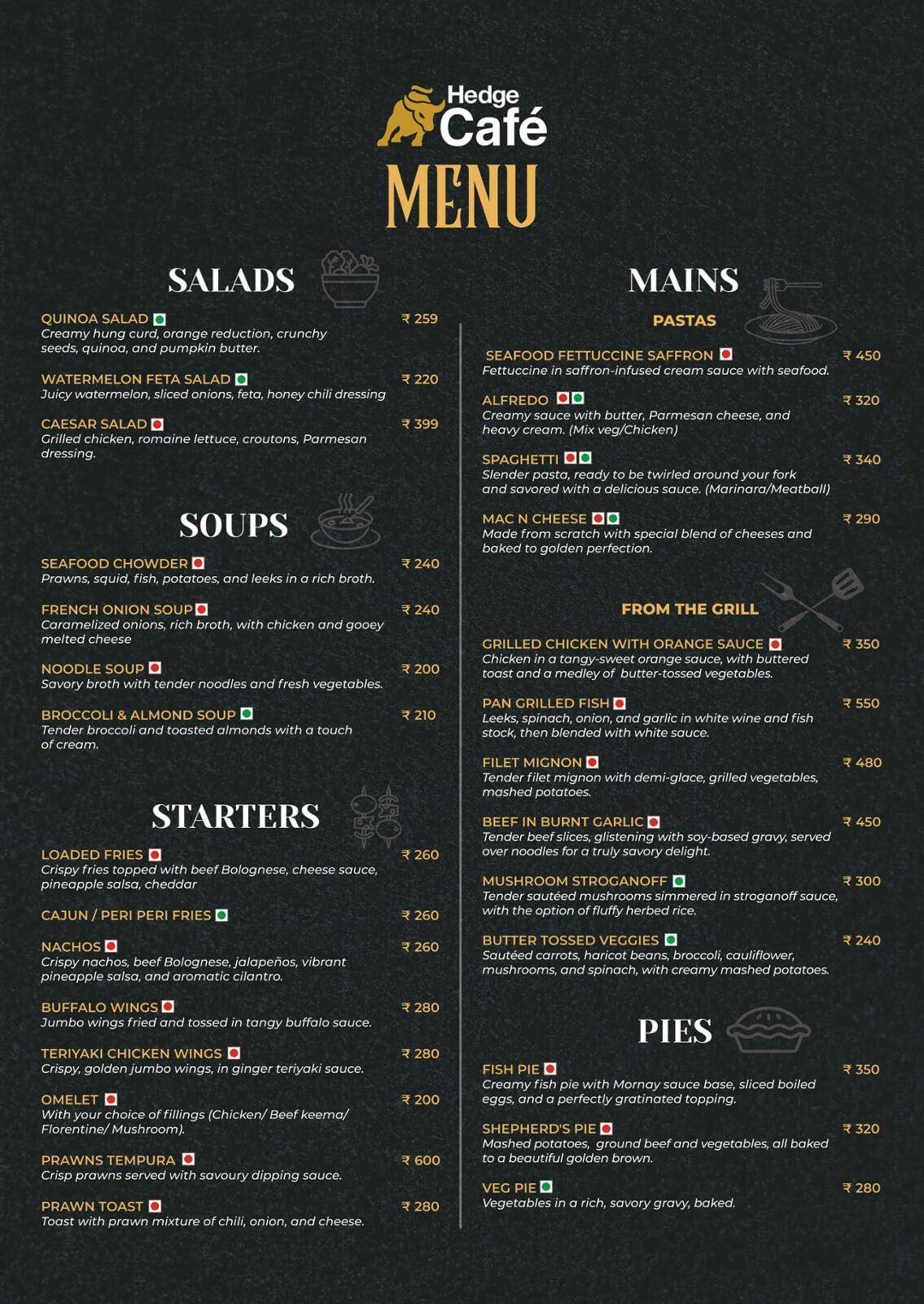 Hedge Cafe menu