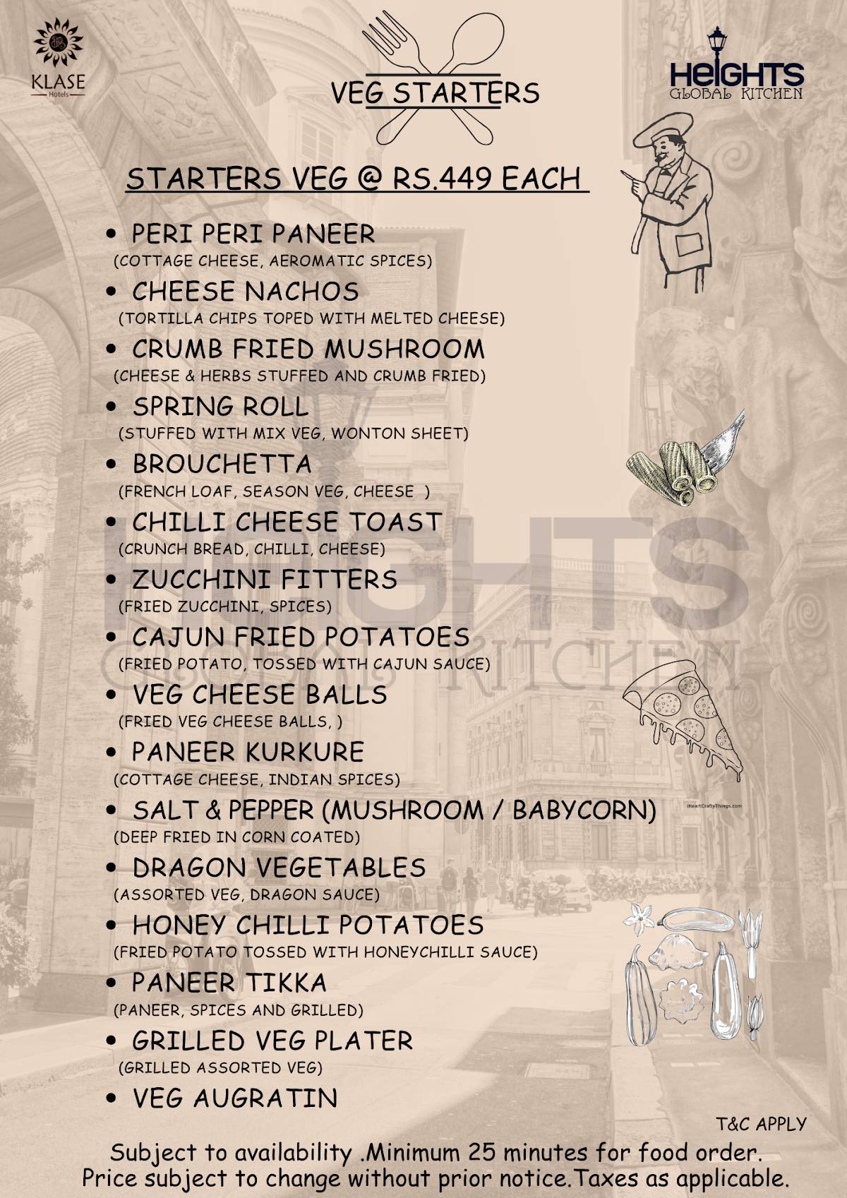 Heights Rooftop Restaurant menu