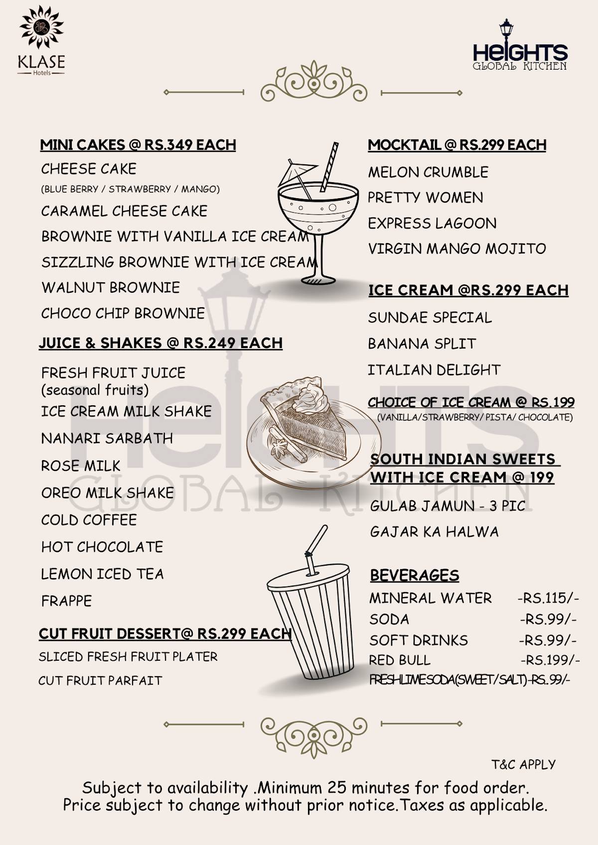 Heights Rooftop Restaurant menu