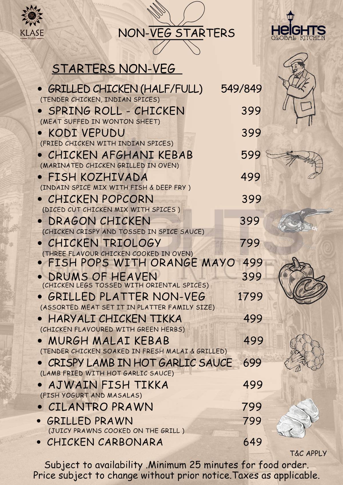 Heights Rooftop Restaurant menu
