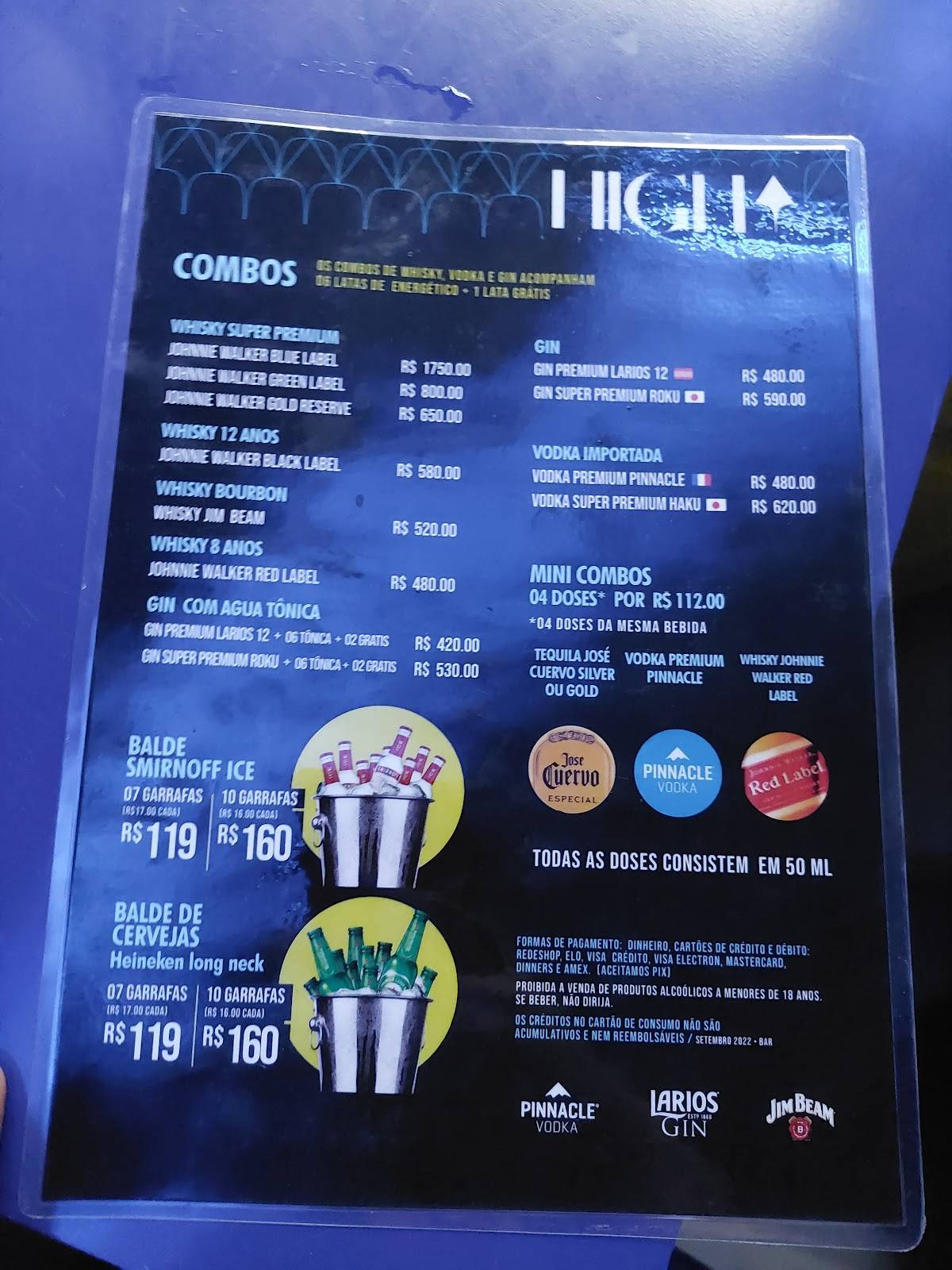 High Eventos cardápio