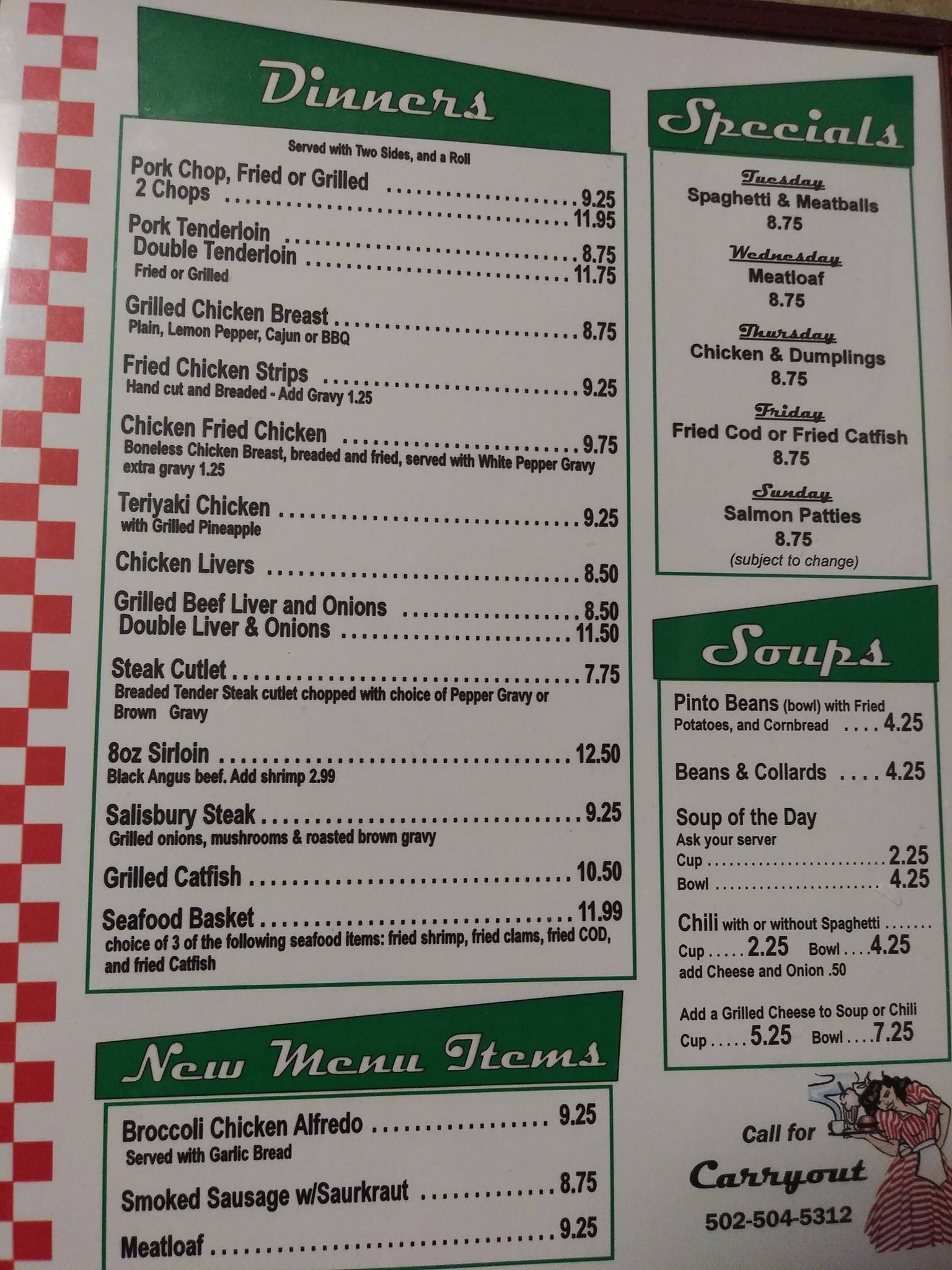 Menu at Hillview Family Diner restaurant, Louisville