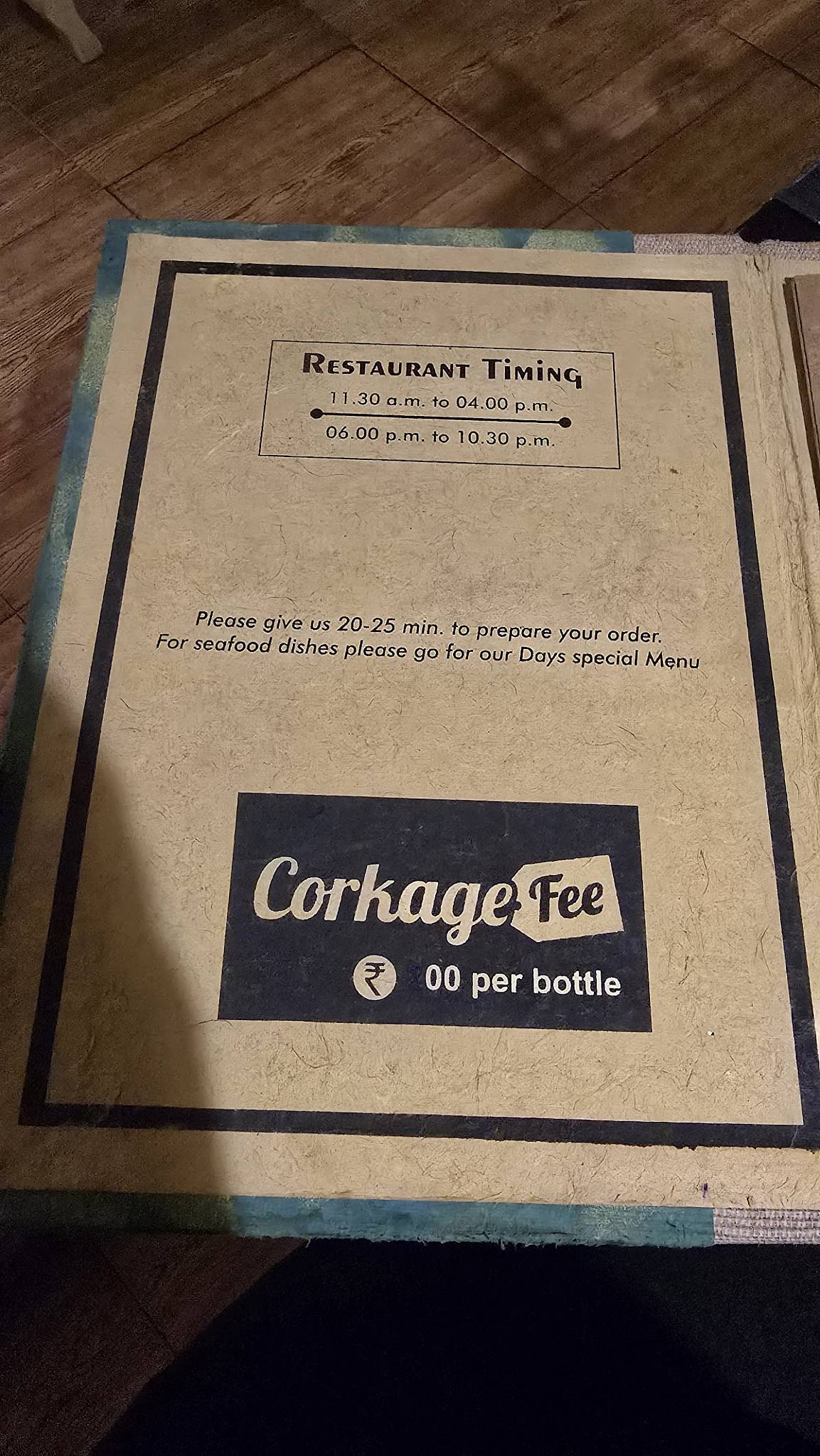 Himalaya Bar and restaurant menu
