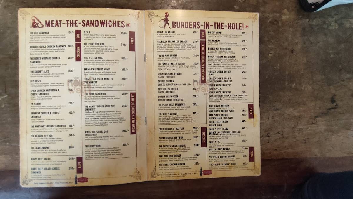 The Hole In The Wall Indiranagar menu