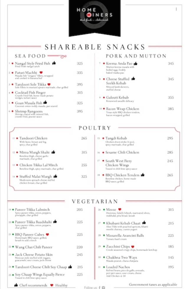 Home Diners menu