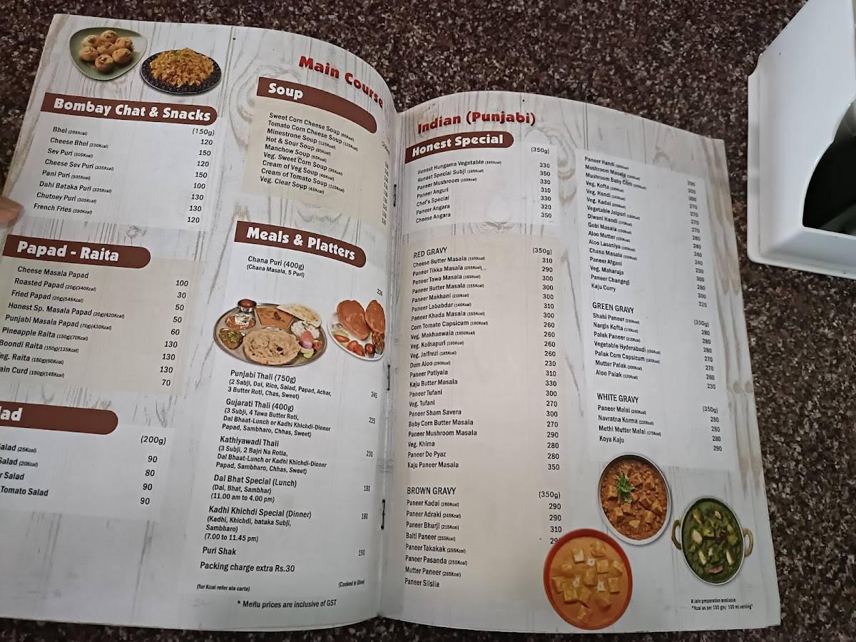 Honest Restaurant menu