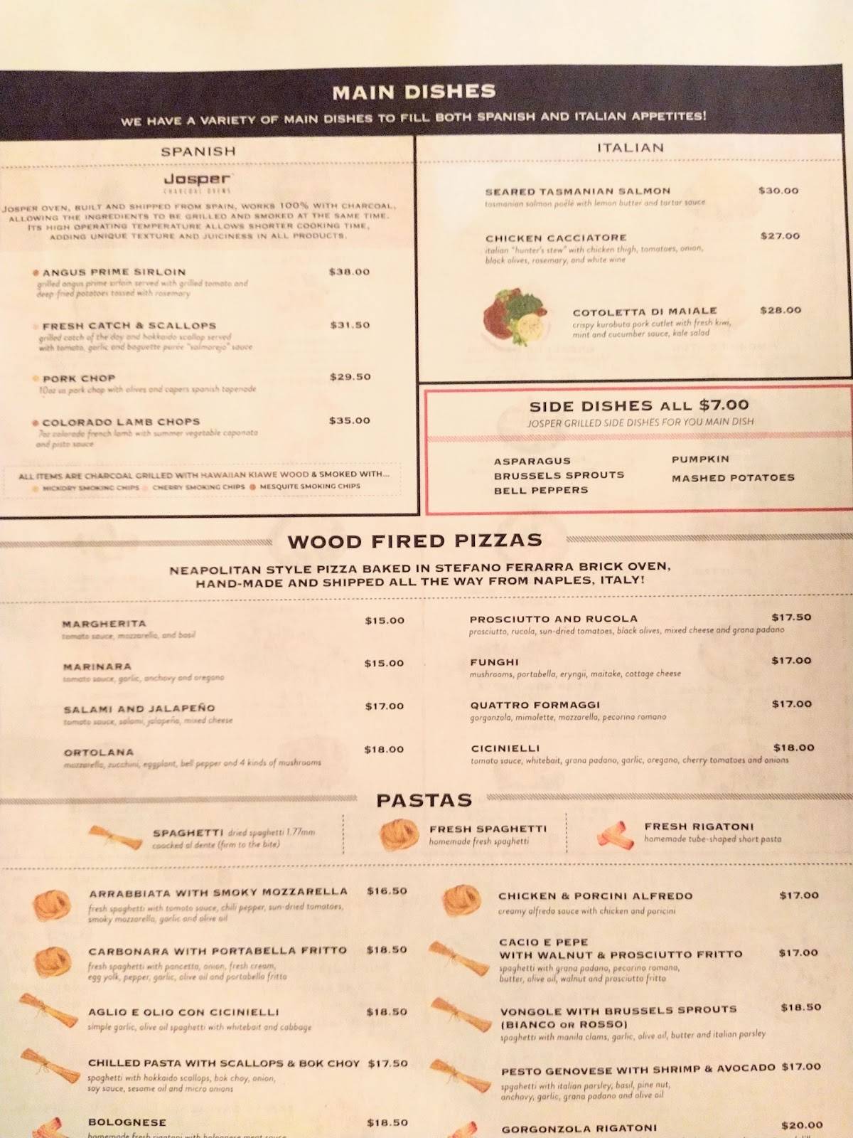 Menu at Rigo Spanish Italian restaurant, Honolulu