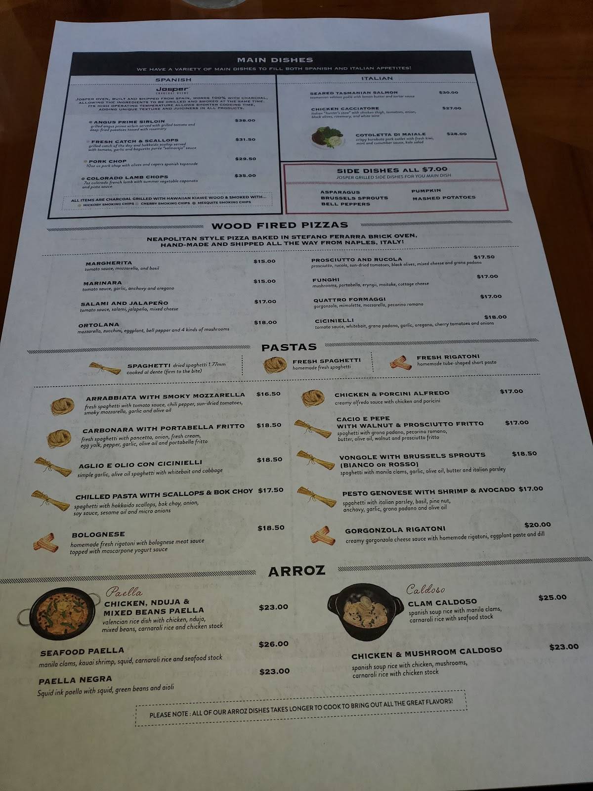 Menu at Rigo Spanish Italian restaurant, Honolulu