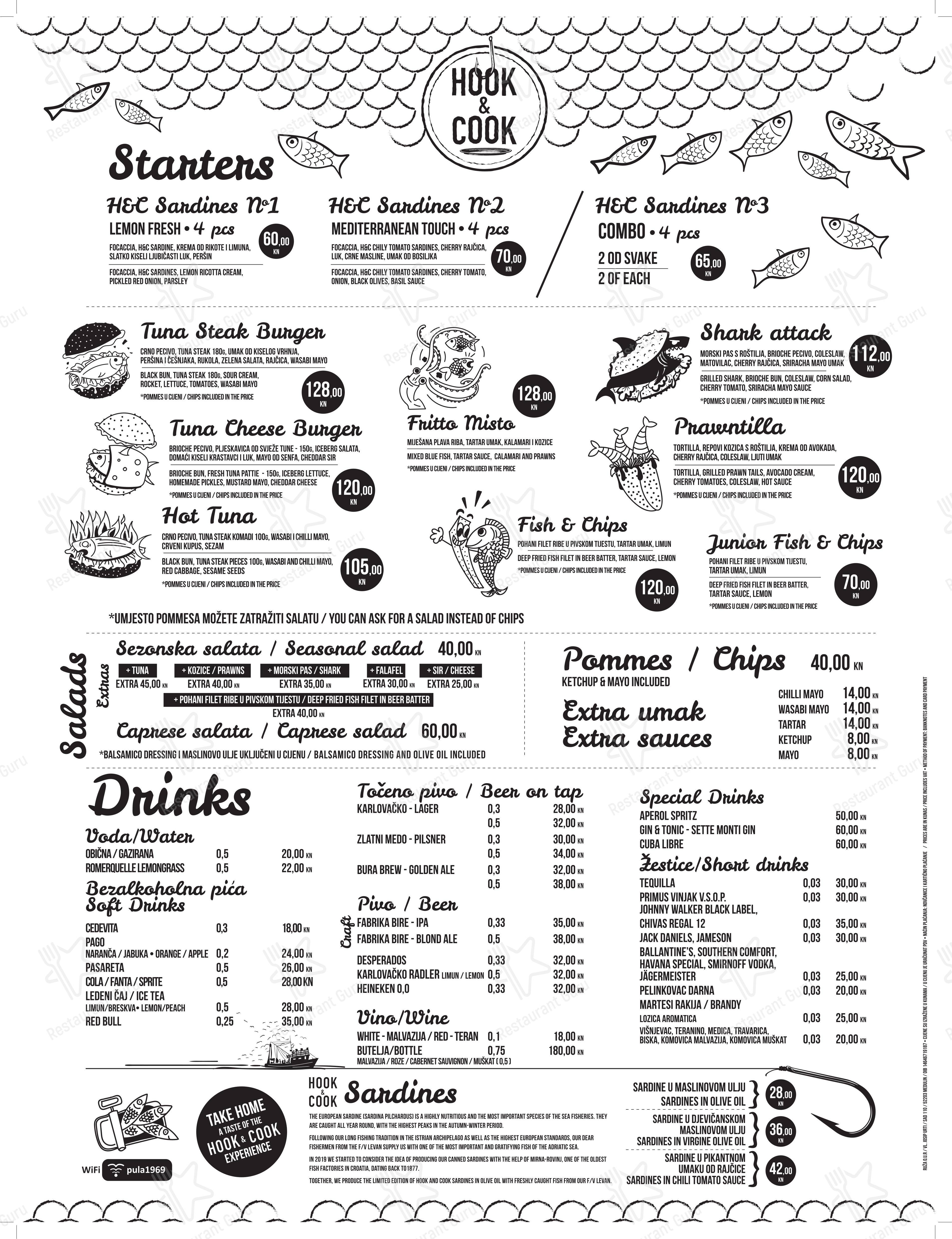 Menu bar per Hook & Cook Pula ristorante