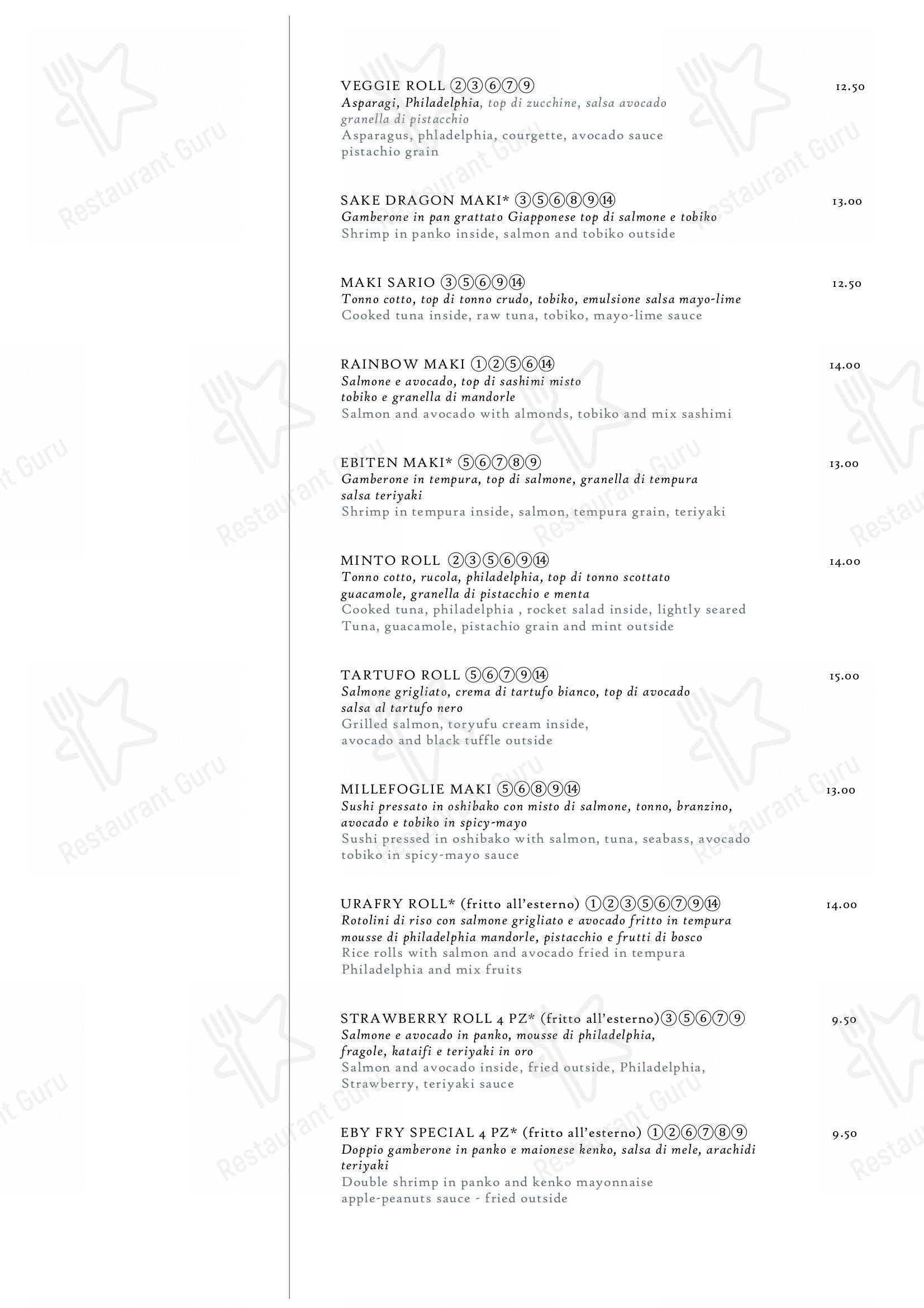 Menu per Hoseki in Firenze