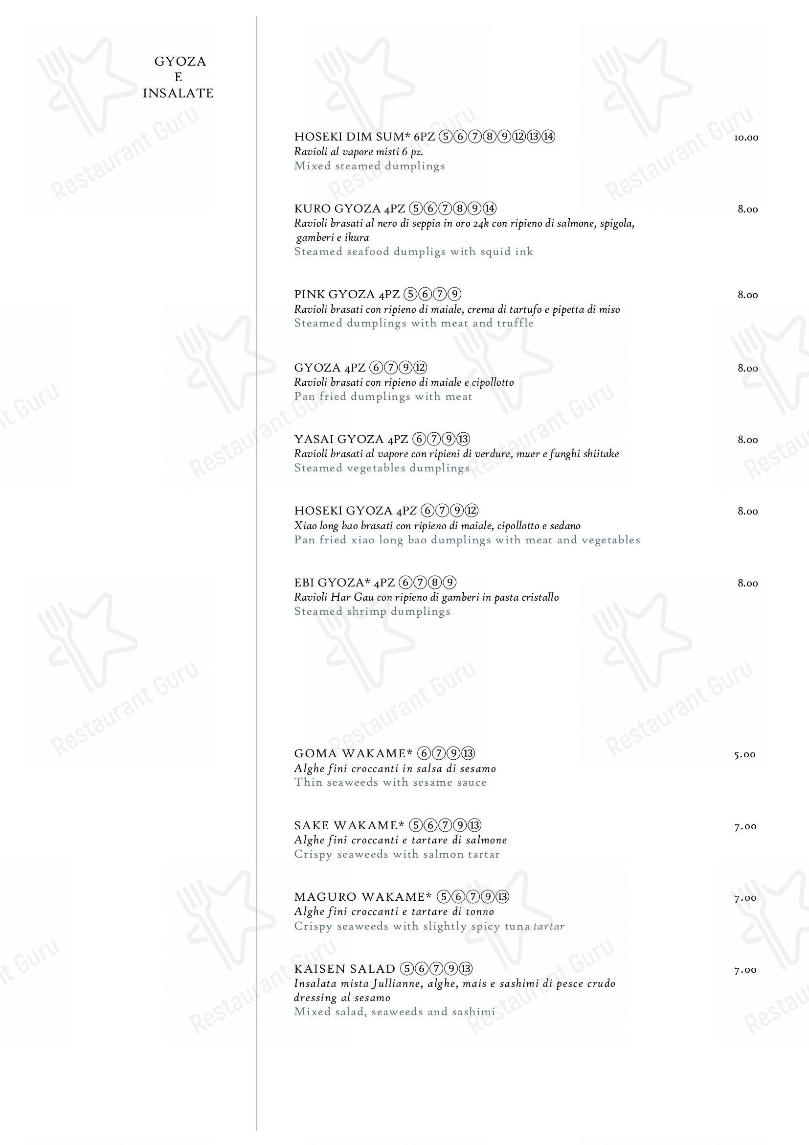 Menu di Hoseki - Menu