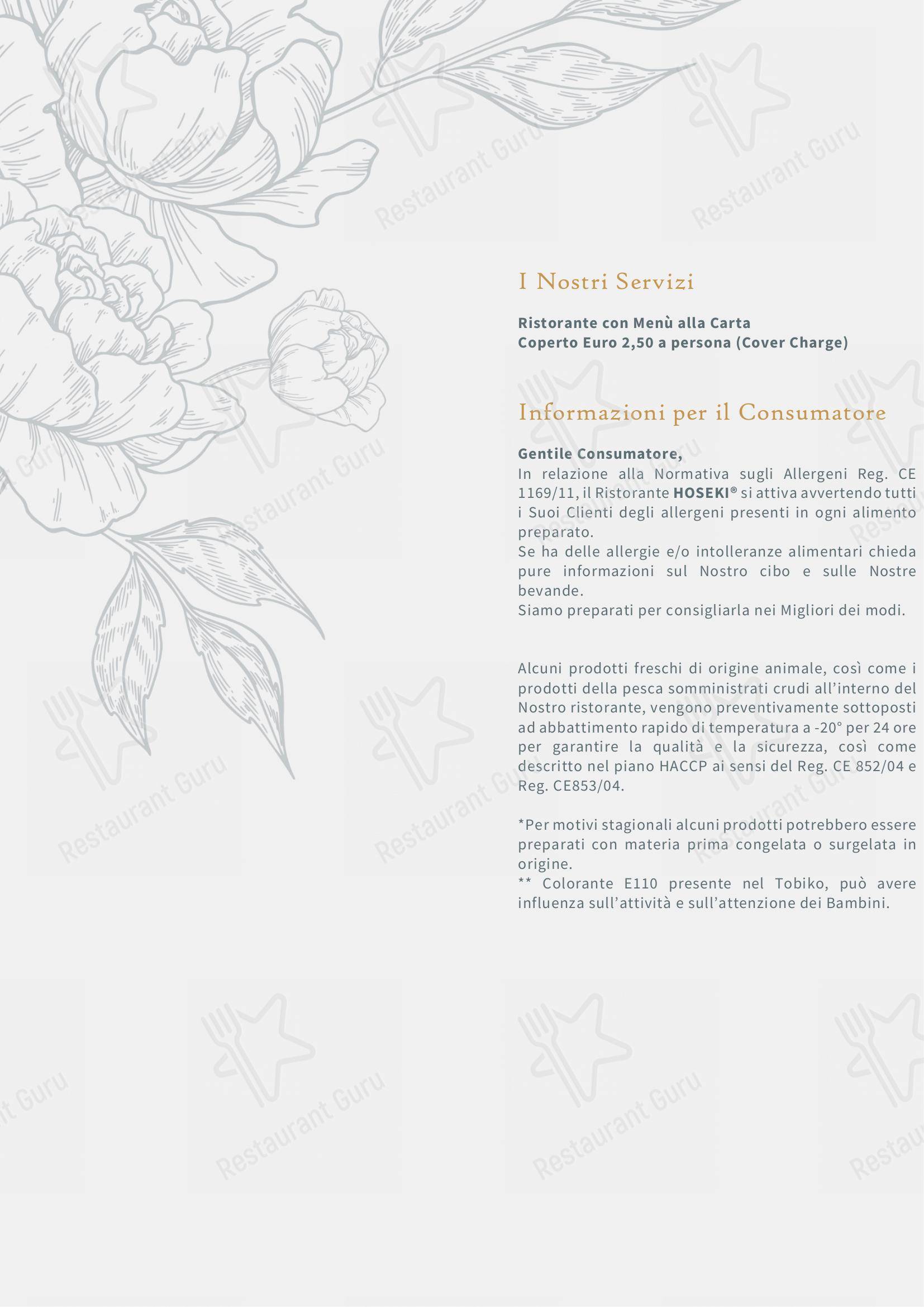 Menu per Hoseki ristorante