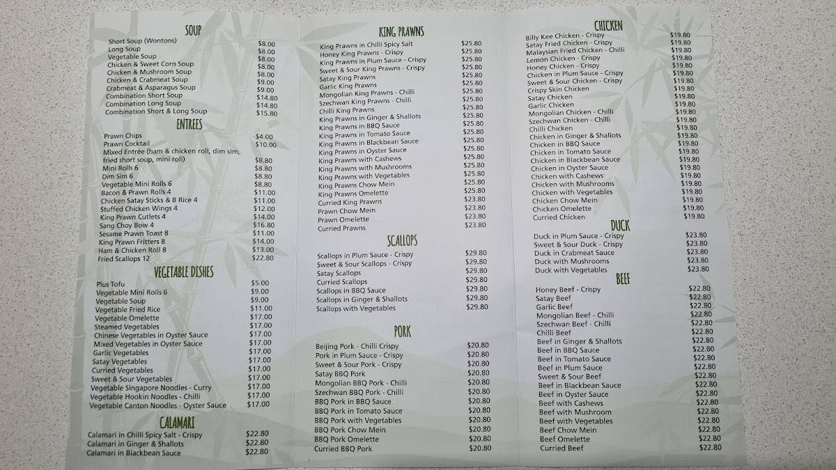 Menu at Hot Wok Chinese Restaurant, Port Macquarie