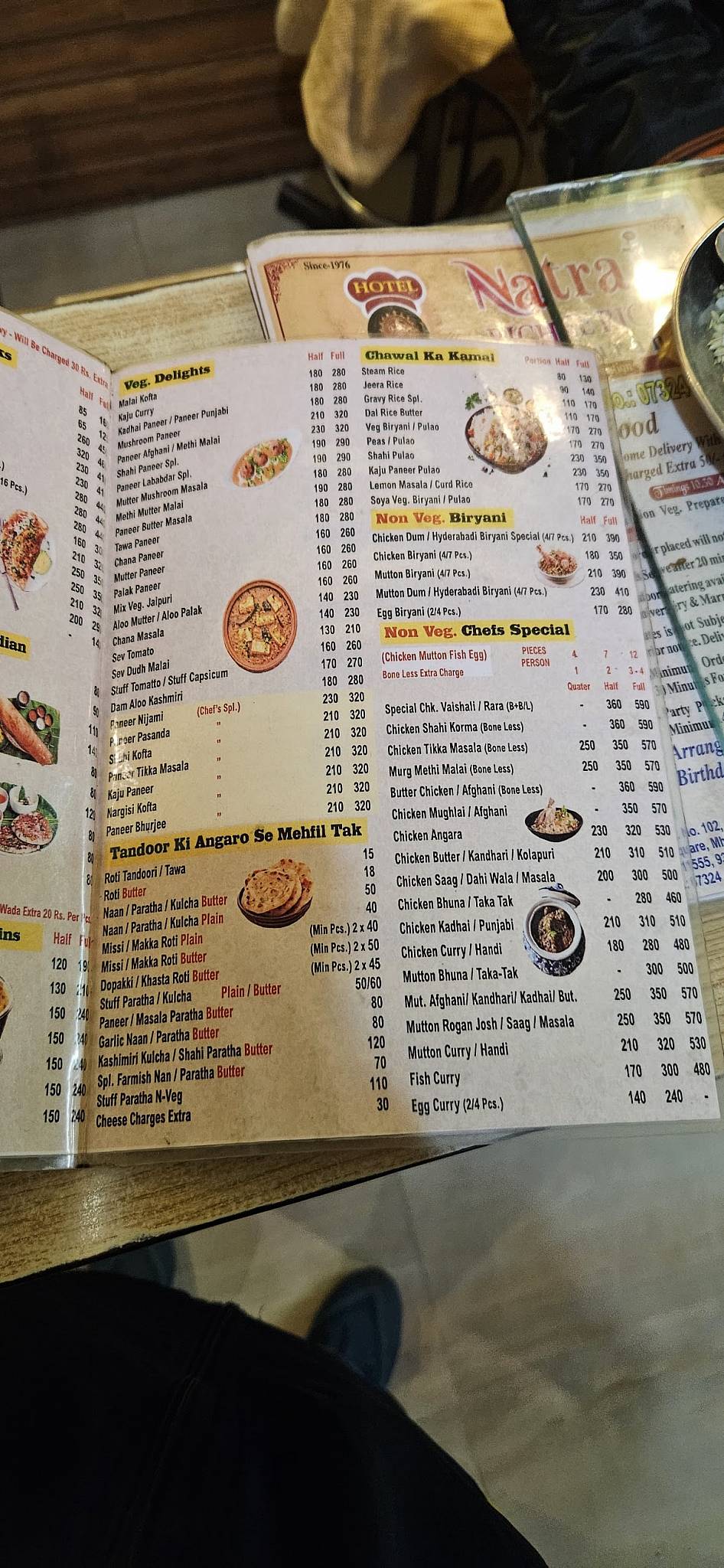 Hotel Natraj menu