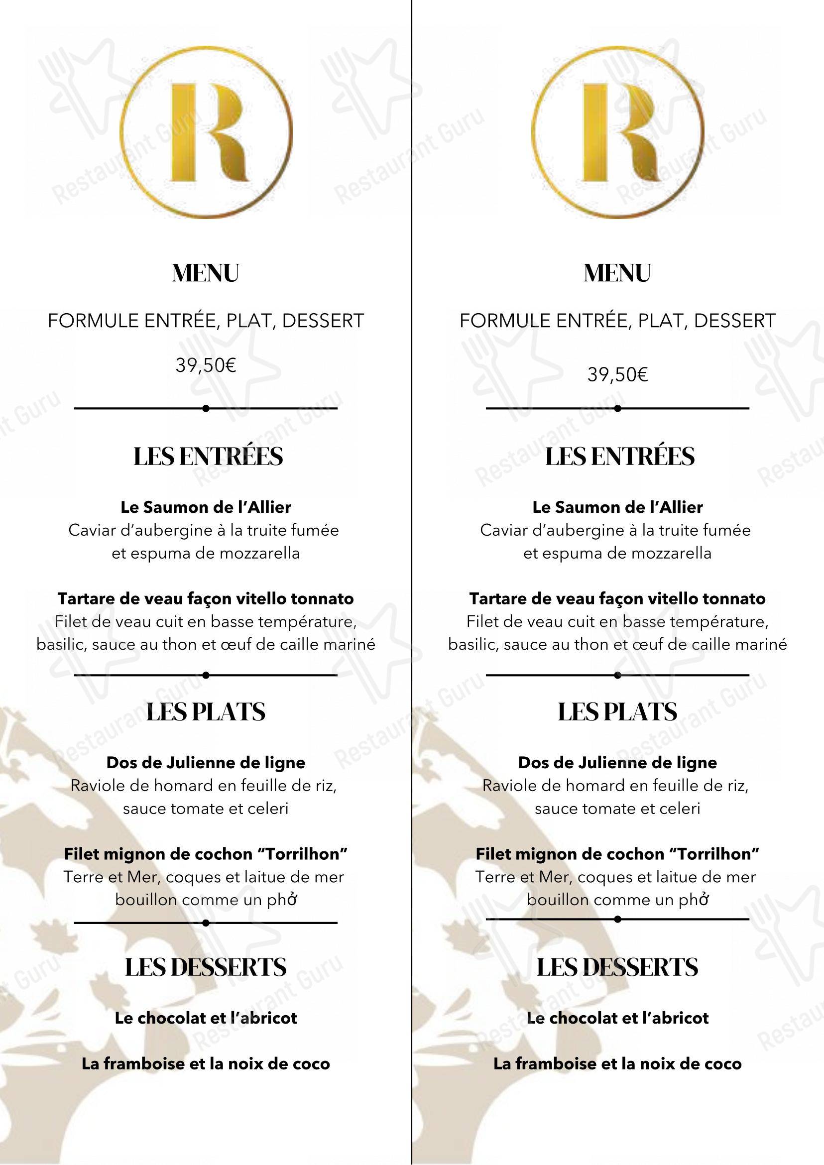 Menu pour Hôtel Le Régina - Le Puy en Velay dans Le Puy-en-Velay