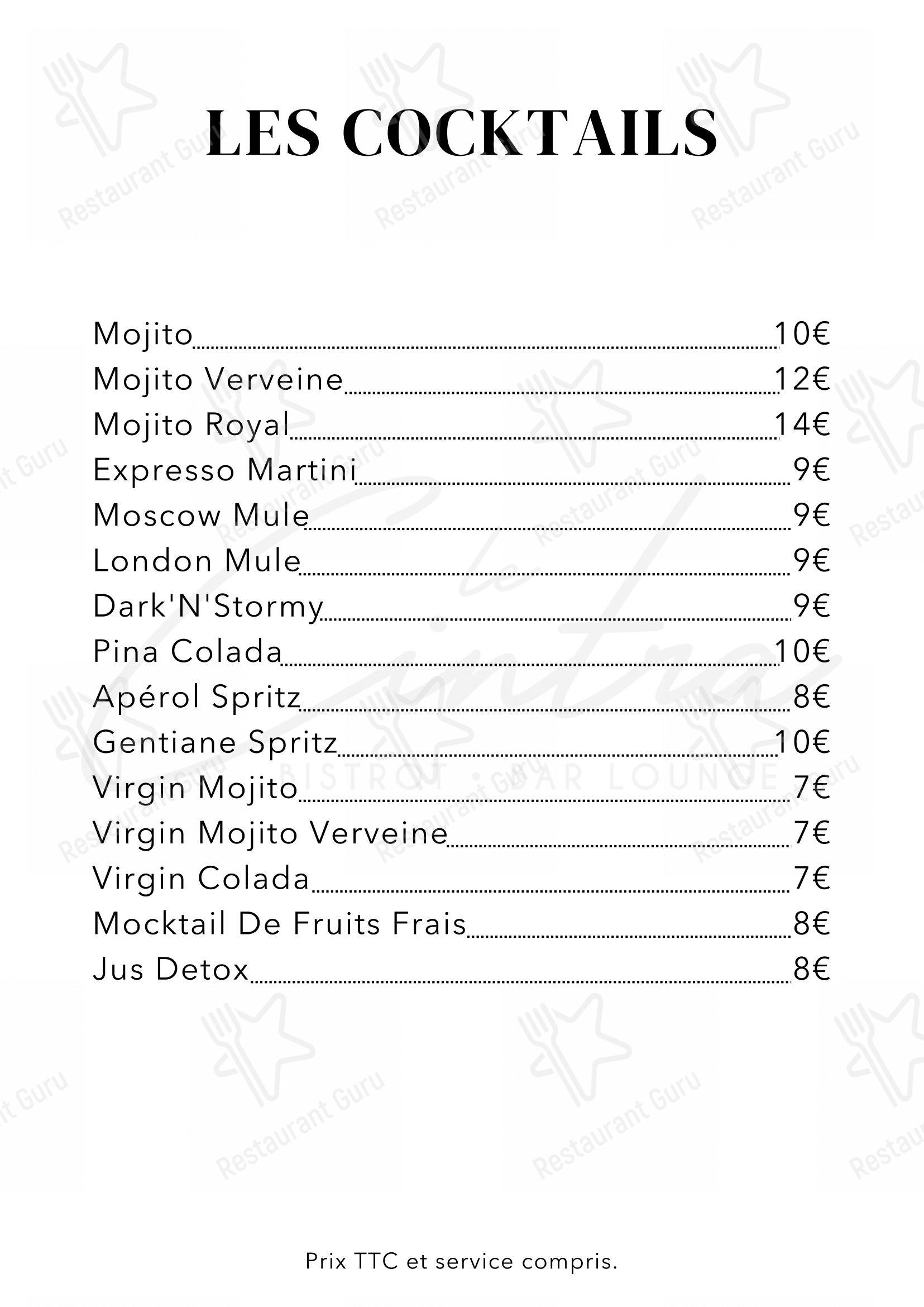 Menu pour Hôtel Le Régina - Le Puy en Velay - Menu bar
