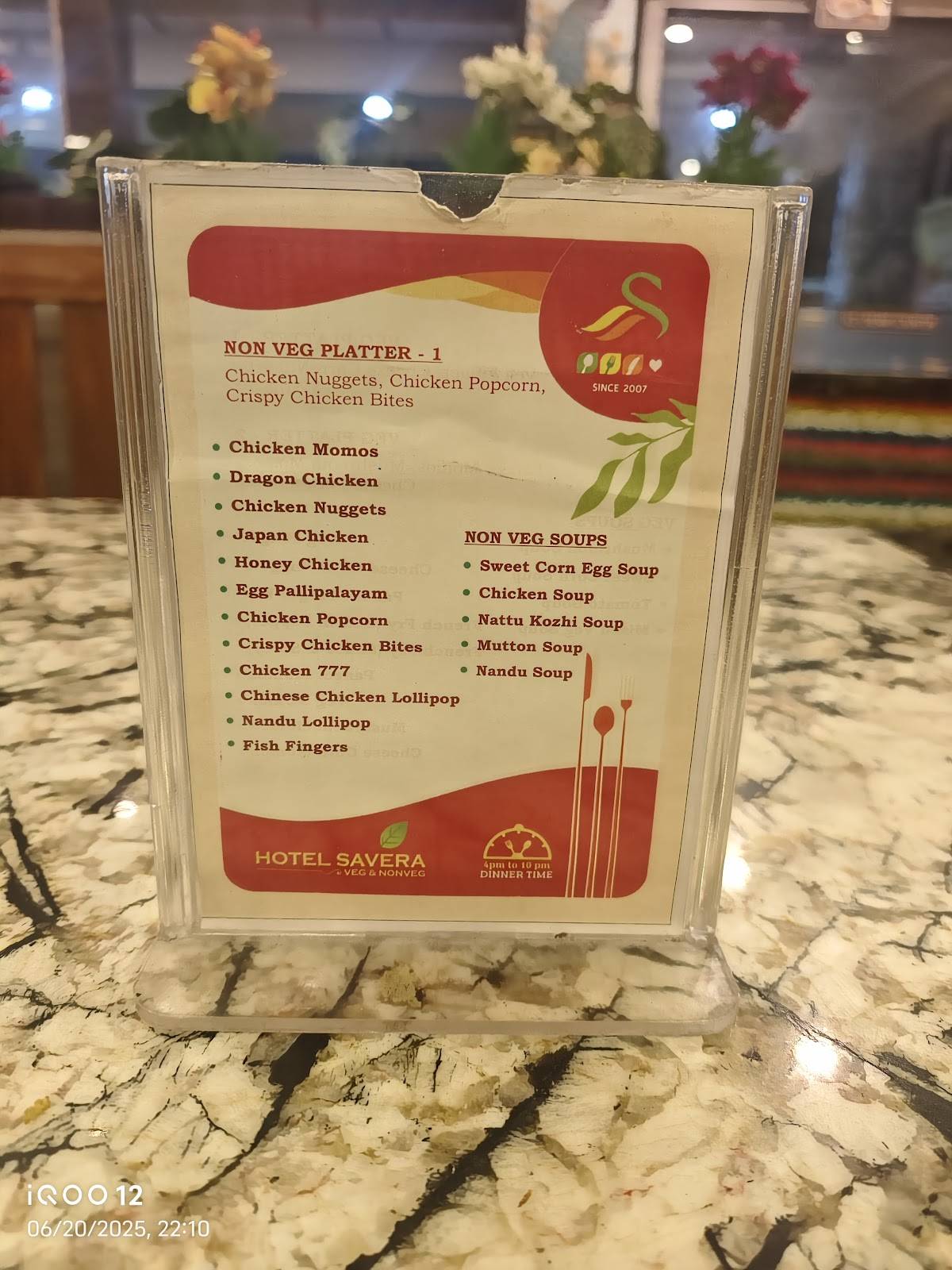 Hotel Savera(Ondipudur) menu