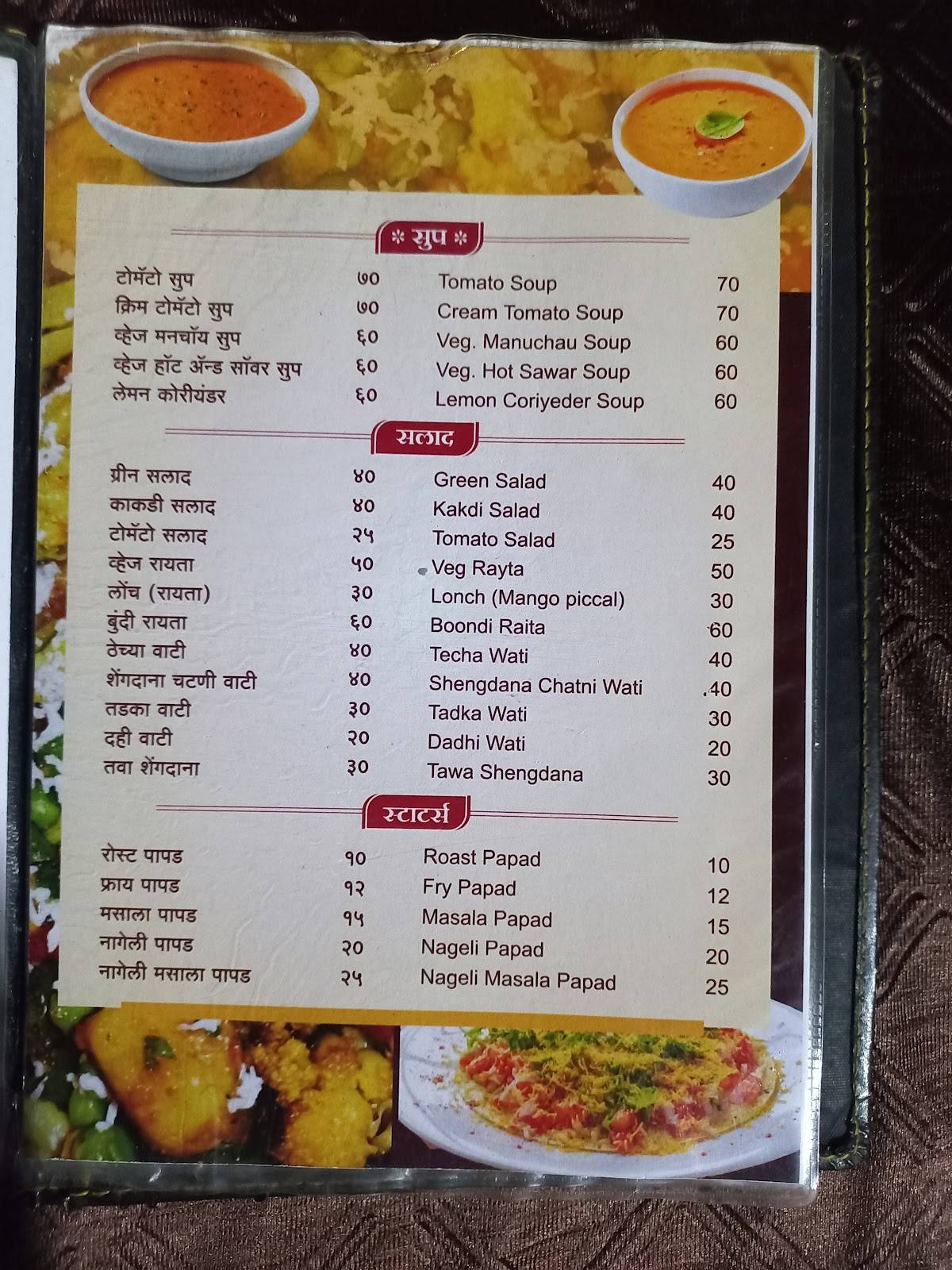 Hotel Vrindavan Pure Veg Family Garden Restaurant menu