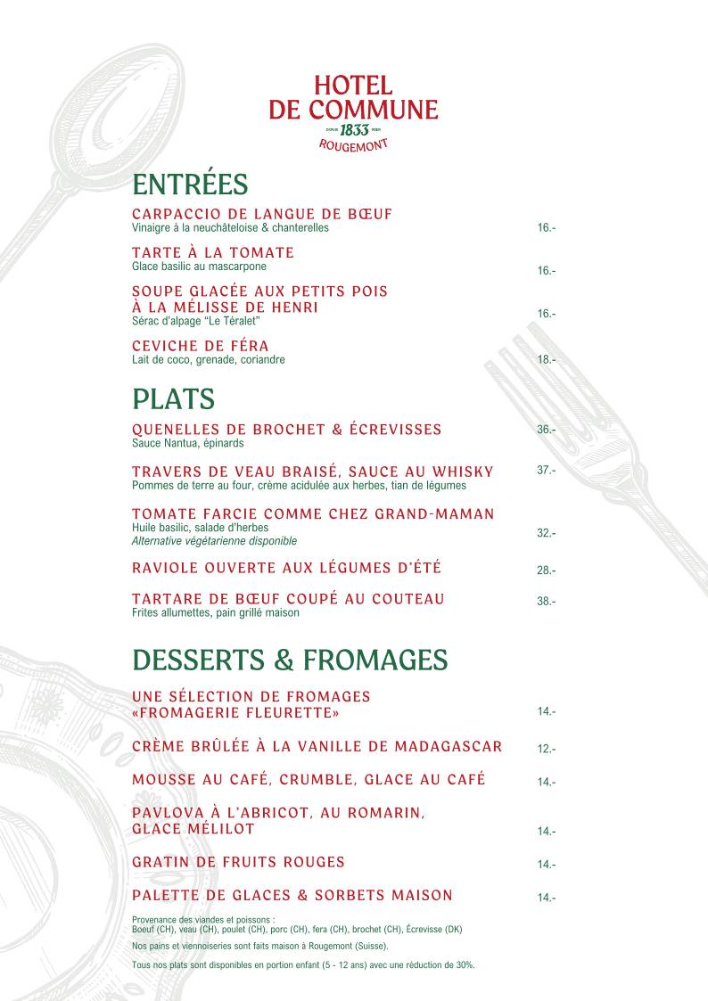 Menu di Hôtel de Commune de Rougemont 