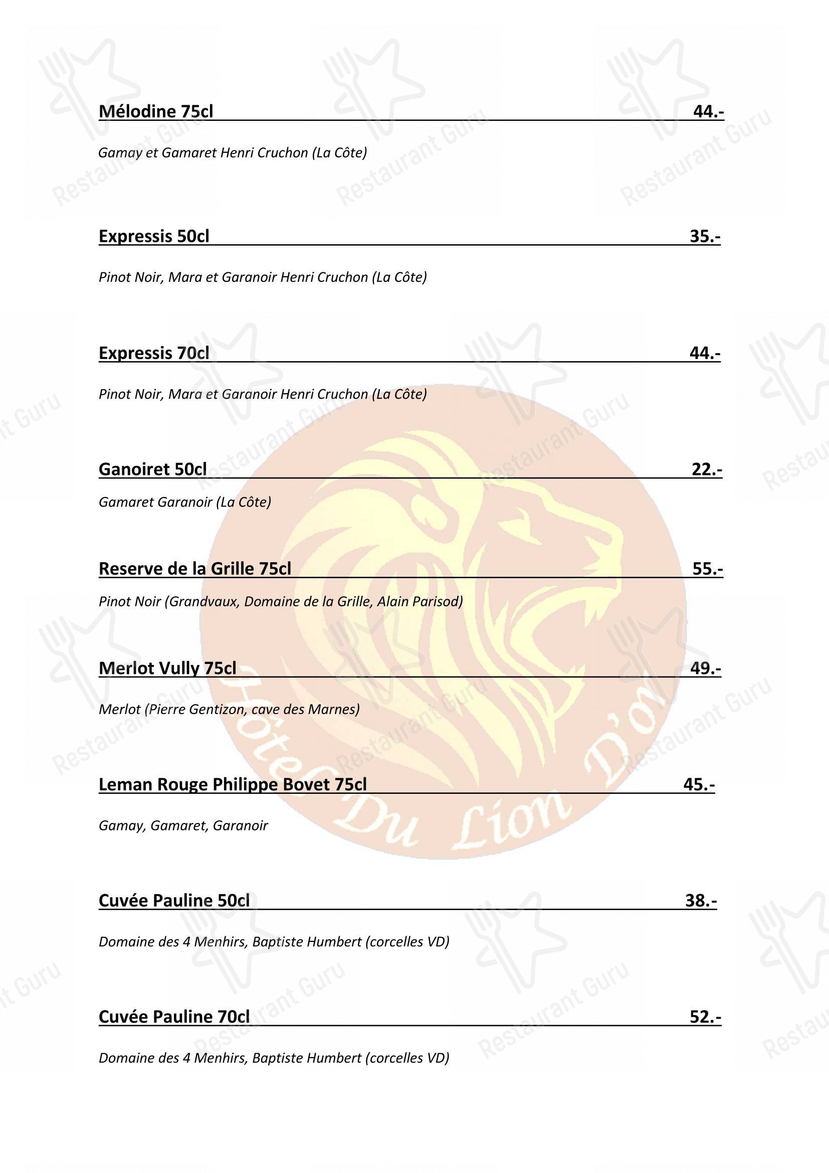 Основное меню per Hôtel du Lion d'Or in Vuarrens