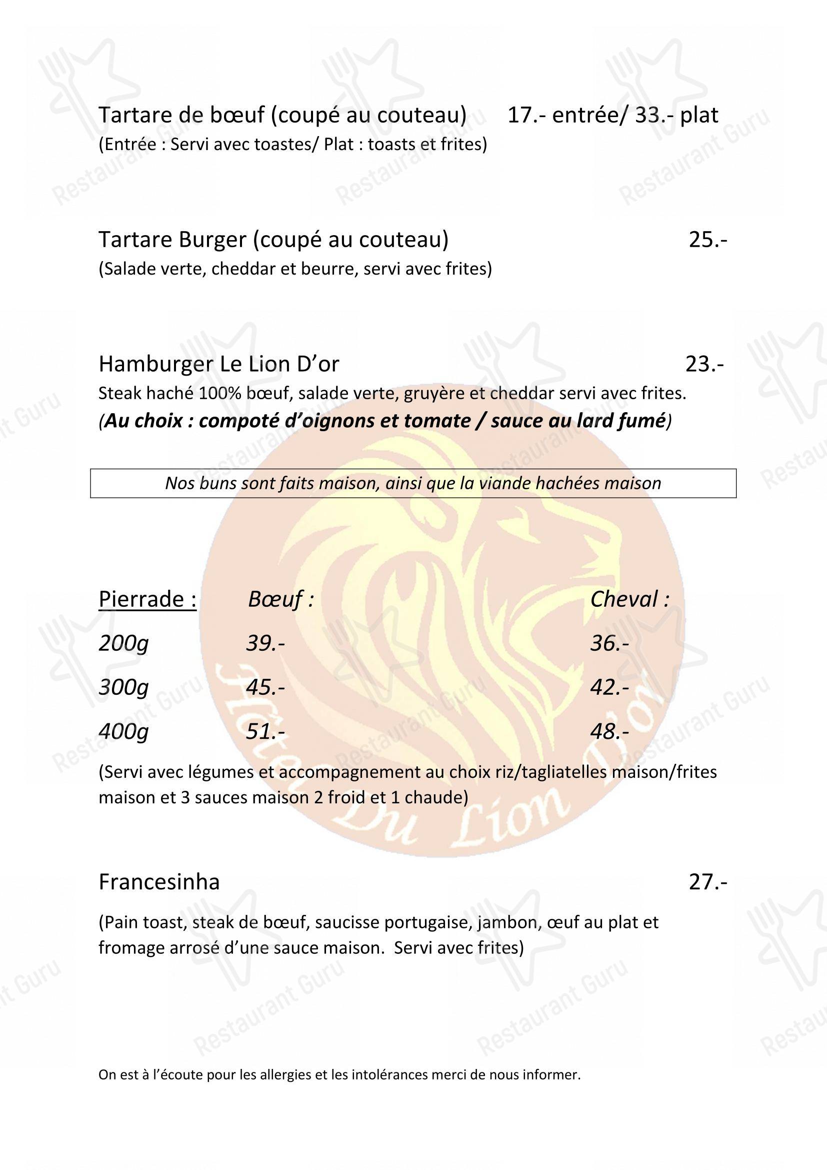 Menu di Hôtel du Lion d'Or - 菜单