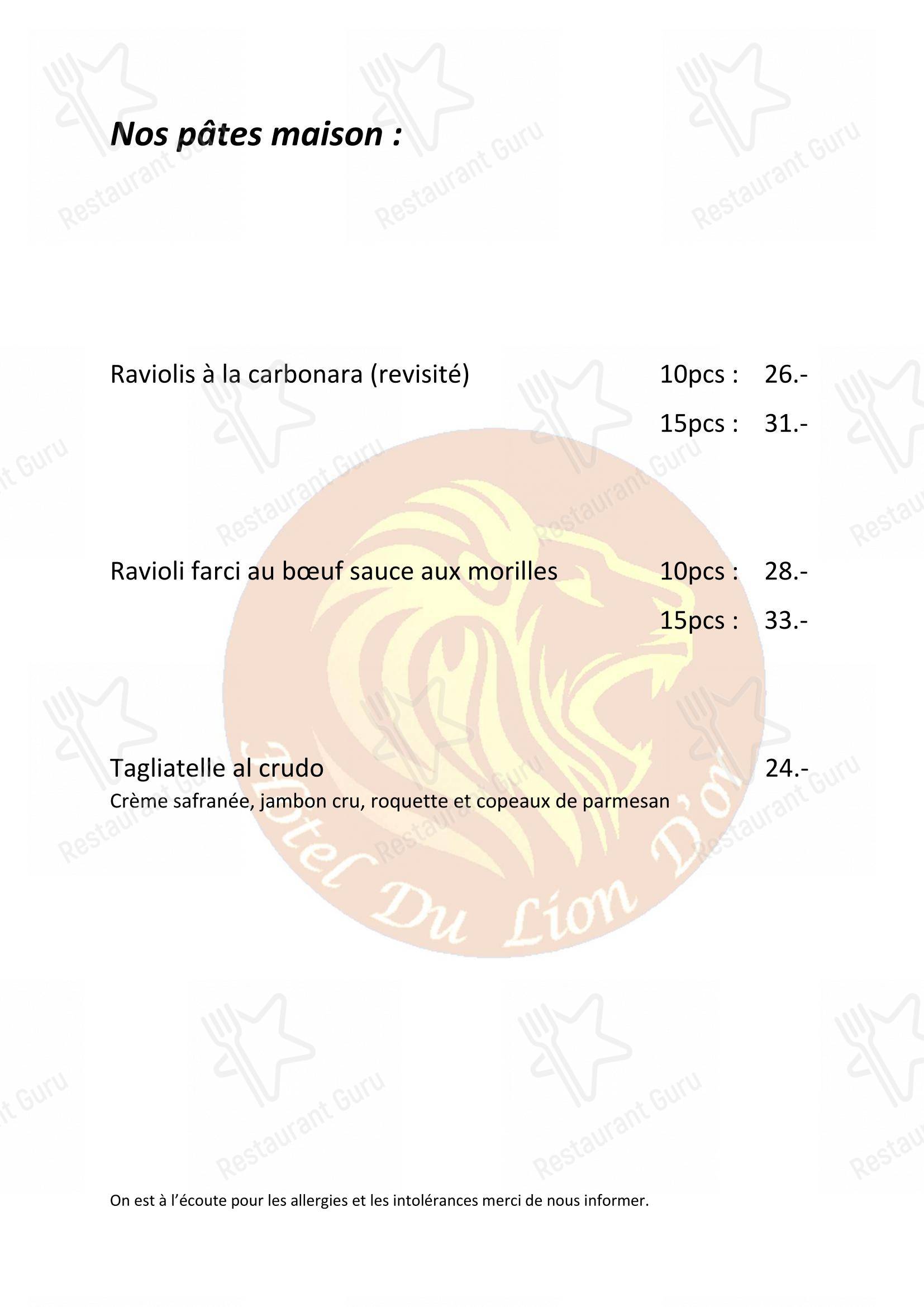 菜单 per Hôtel du Lion d'Or in Vuarrens
