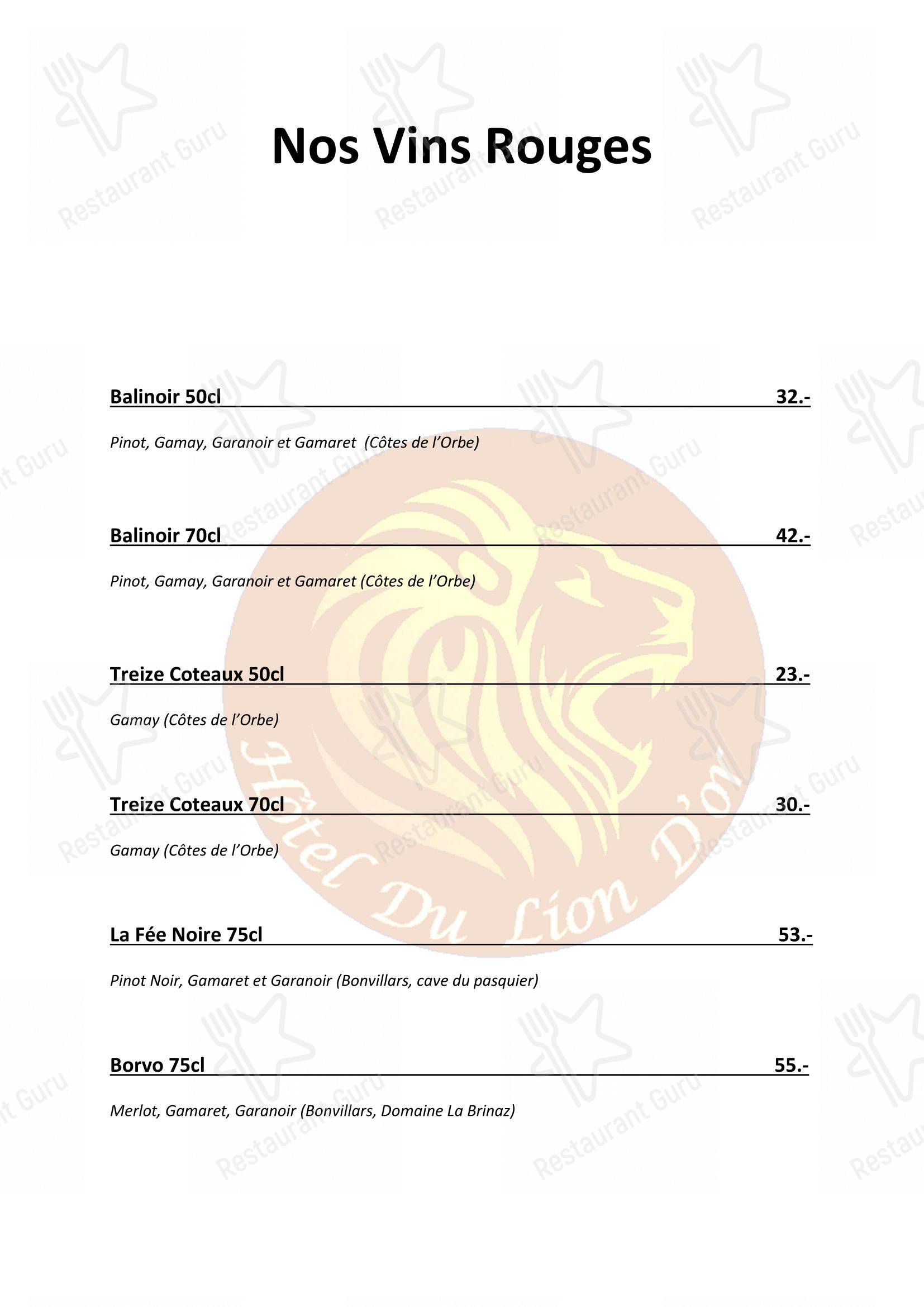 Основное меню per Hôtel du Lion d'Or in Vuarrens