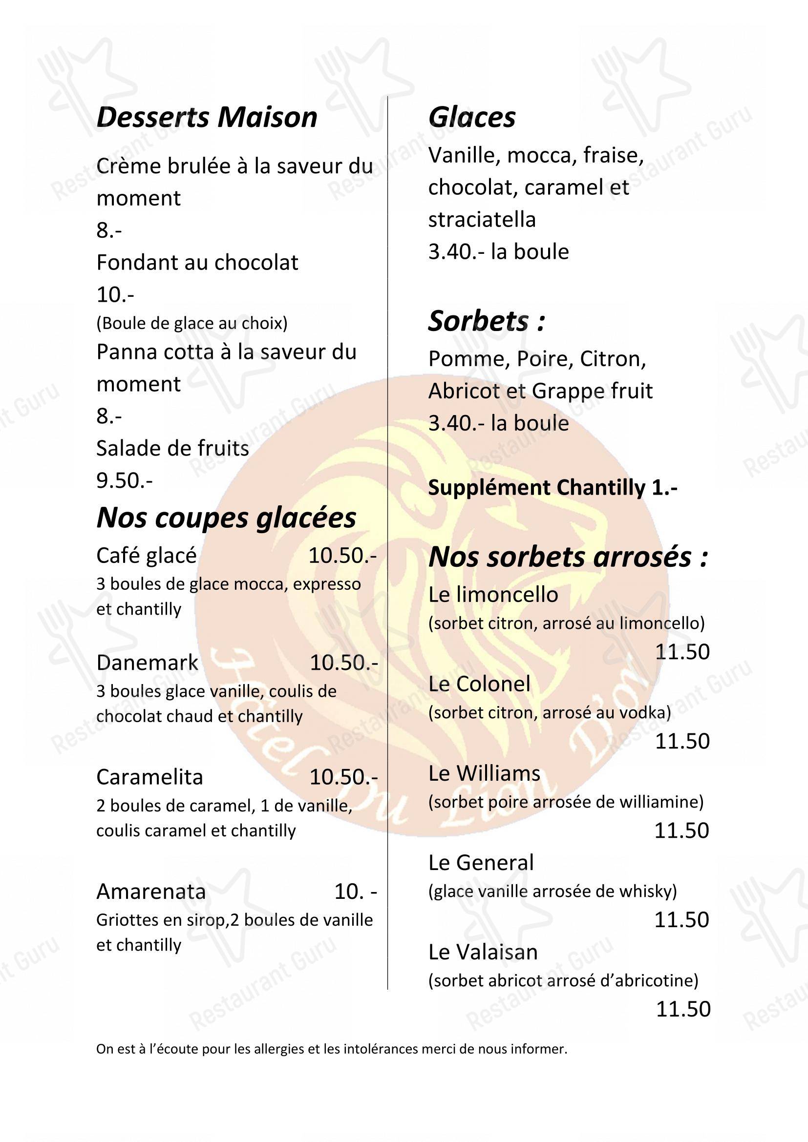 Menu di Hôtel du Lion d'Or - 菜单