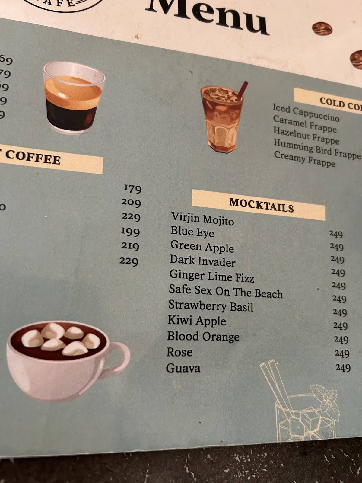 Humming Bird Cafe menu