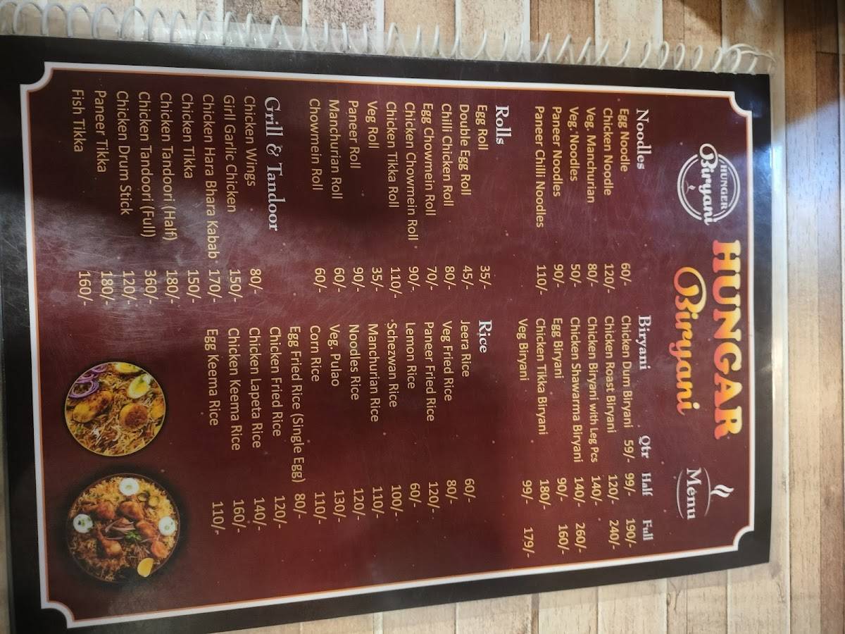 Hunger Biryani menu