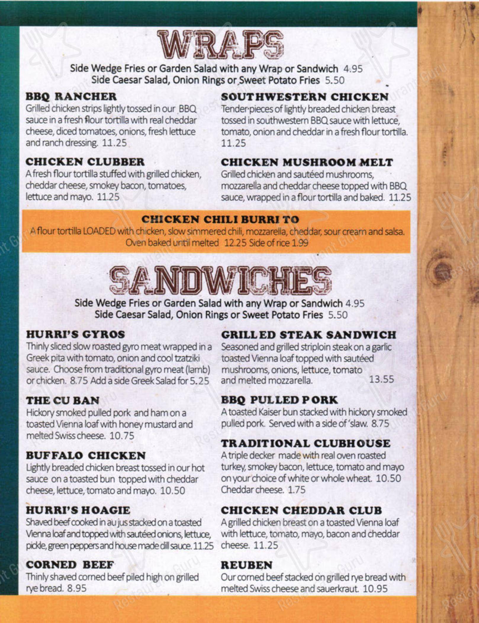 Hurricanes dans Windsor - Menu