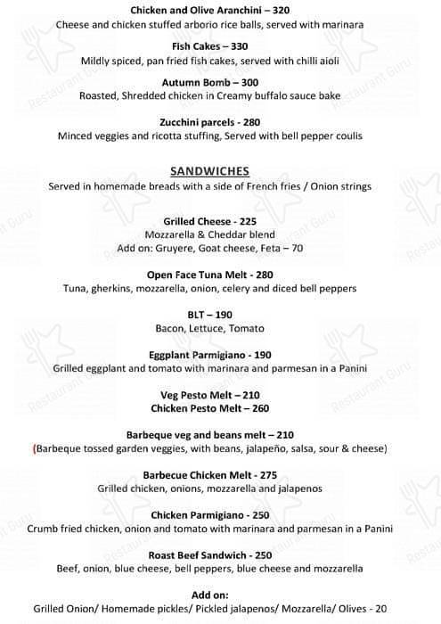 Autumn Leaf Cafe menu