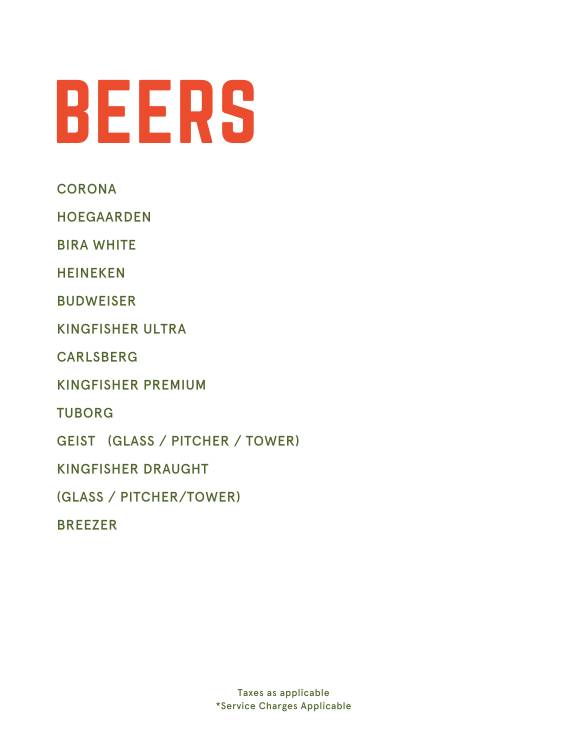 The Fisherman's Wharf, Hyderabad menu