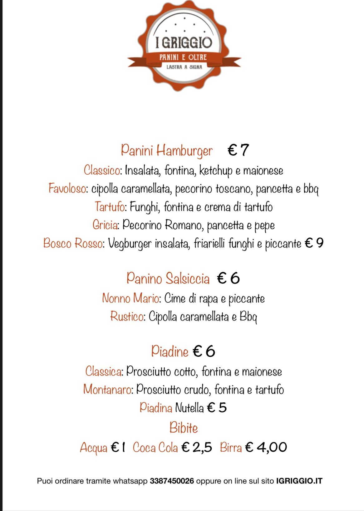 Menu di I GRIGGIO 