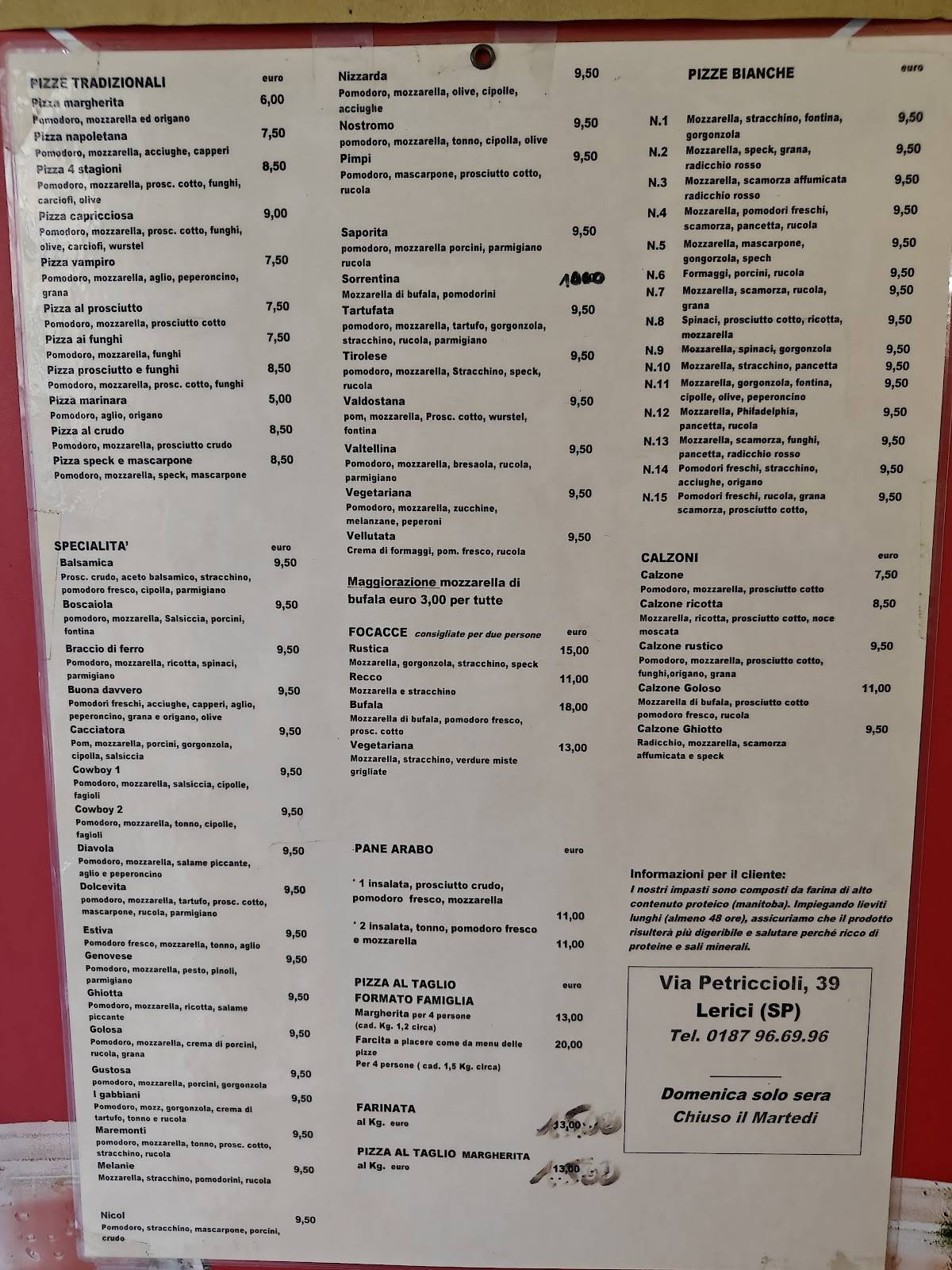 Menu di I Gabbiani 