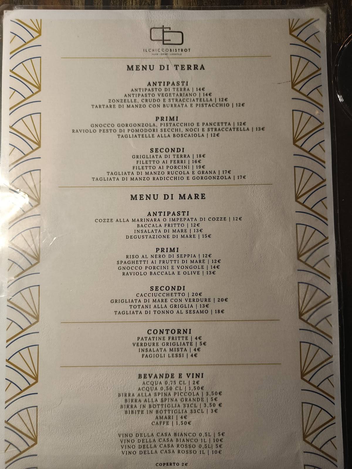 Menu di “IL Chicco Bistrot” 
