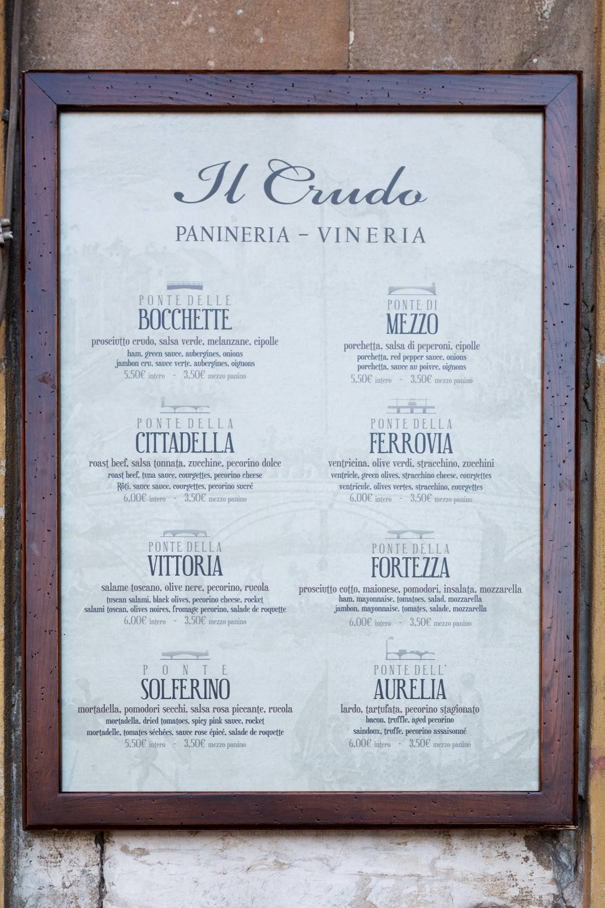 Menu da Il Crudo pub & bar, Pisa