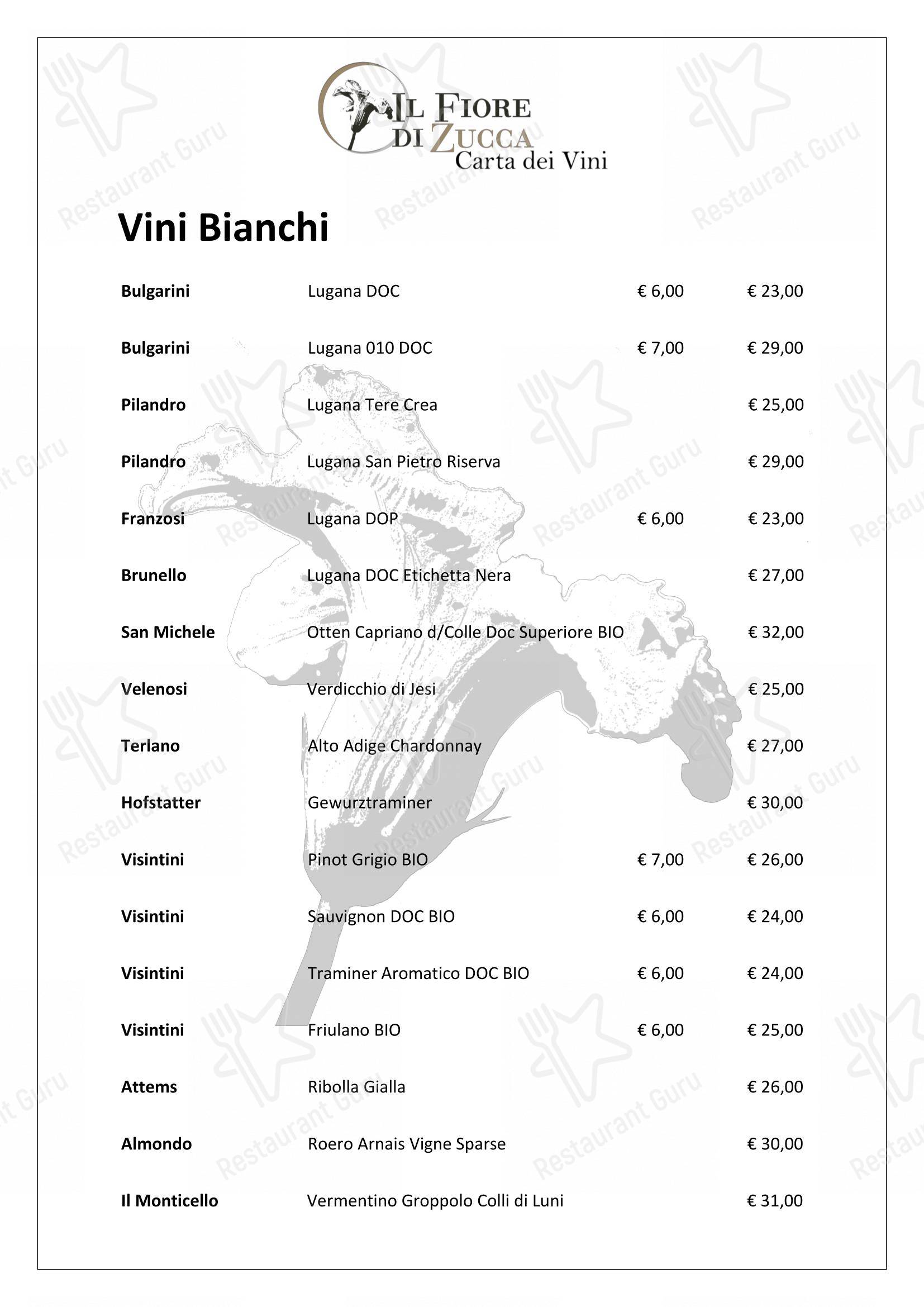 Menu bar per Il Fiore di Zucca in Gardone Riviera