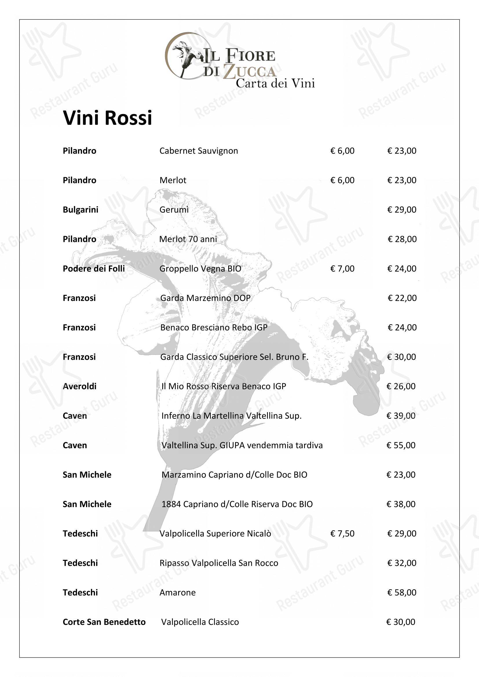 Menu bar per Il Fiore di Zucca ristorante