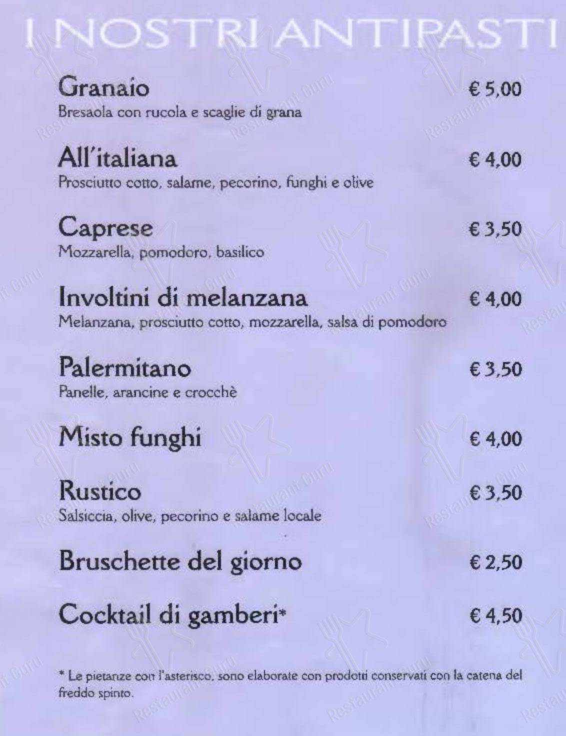 Il Granaio in Roccapalumba - Menu