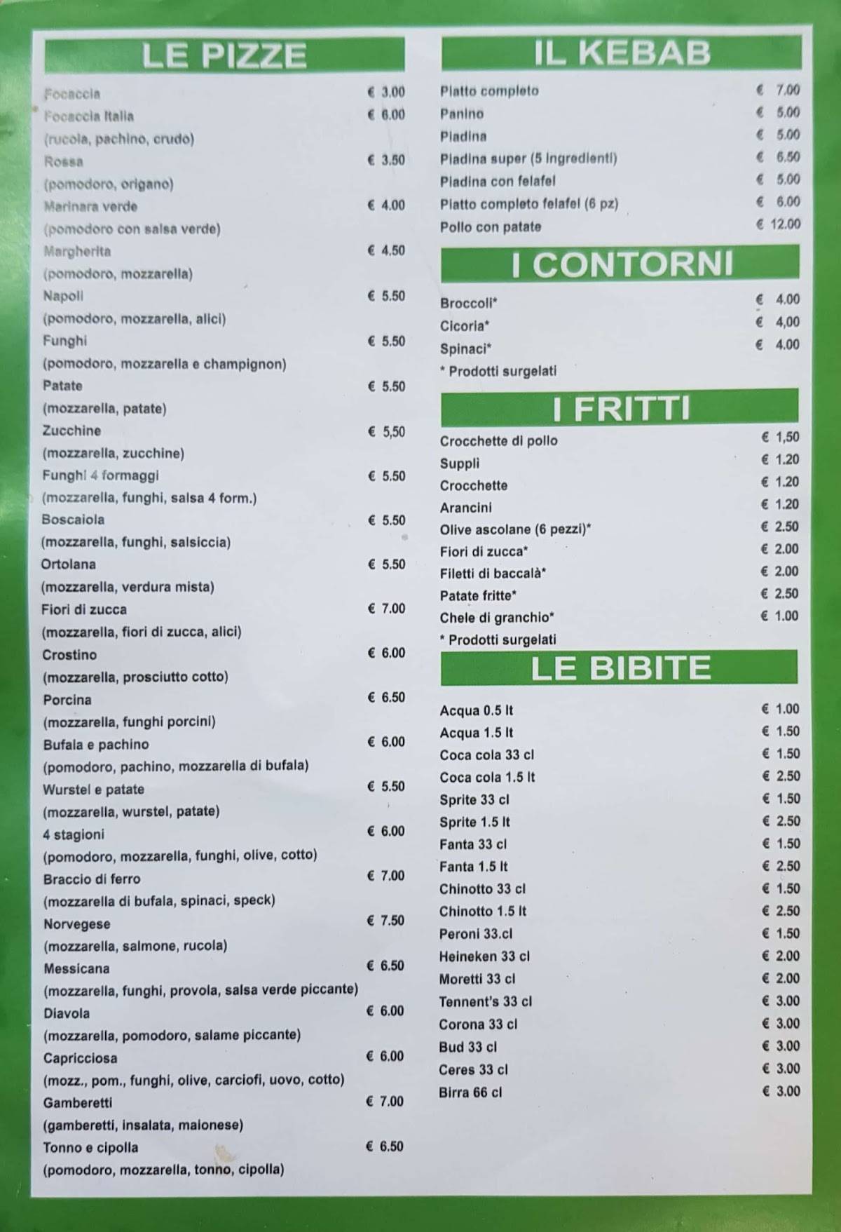 Menu di Il Re delle Pizza 1 e la Tavola Calda 
