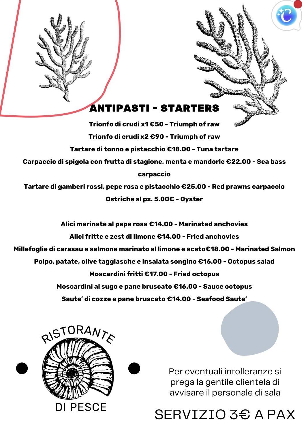 Menu de Il Ristoro