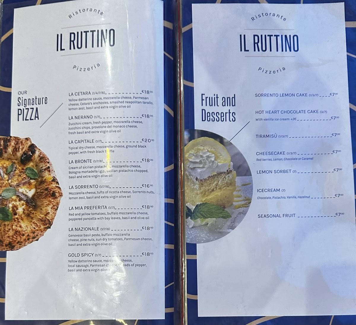 Menu de Il Ruttino