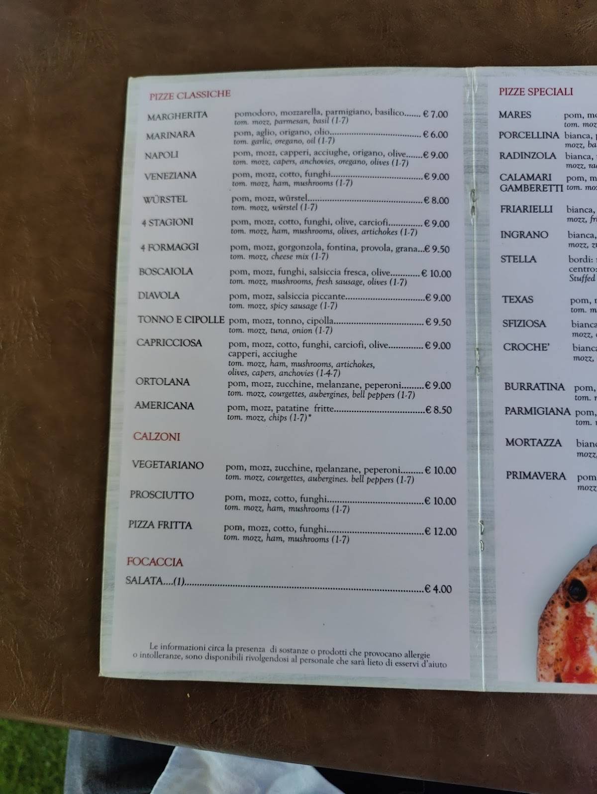 Menu di In Grano Pizzeria 
