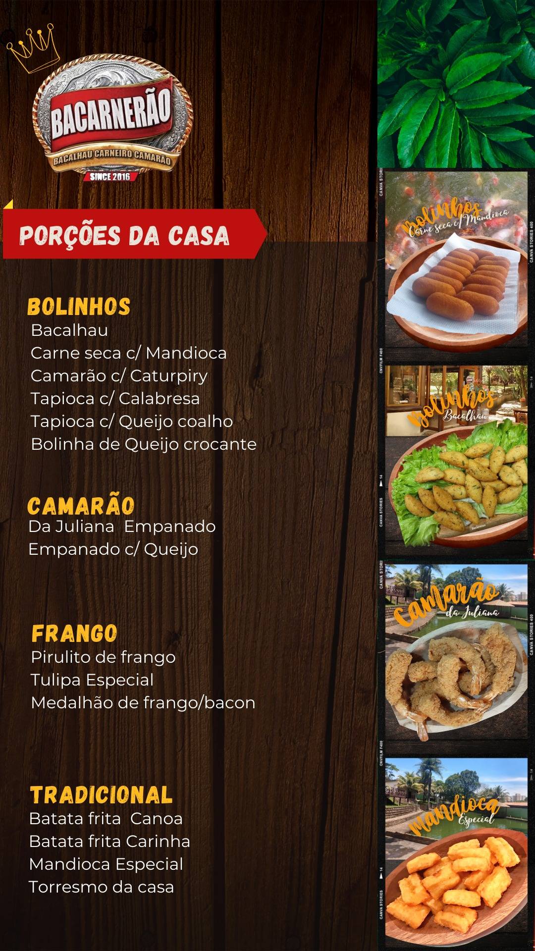 Bacarnerão cardápio