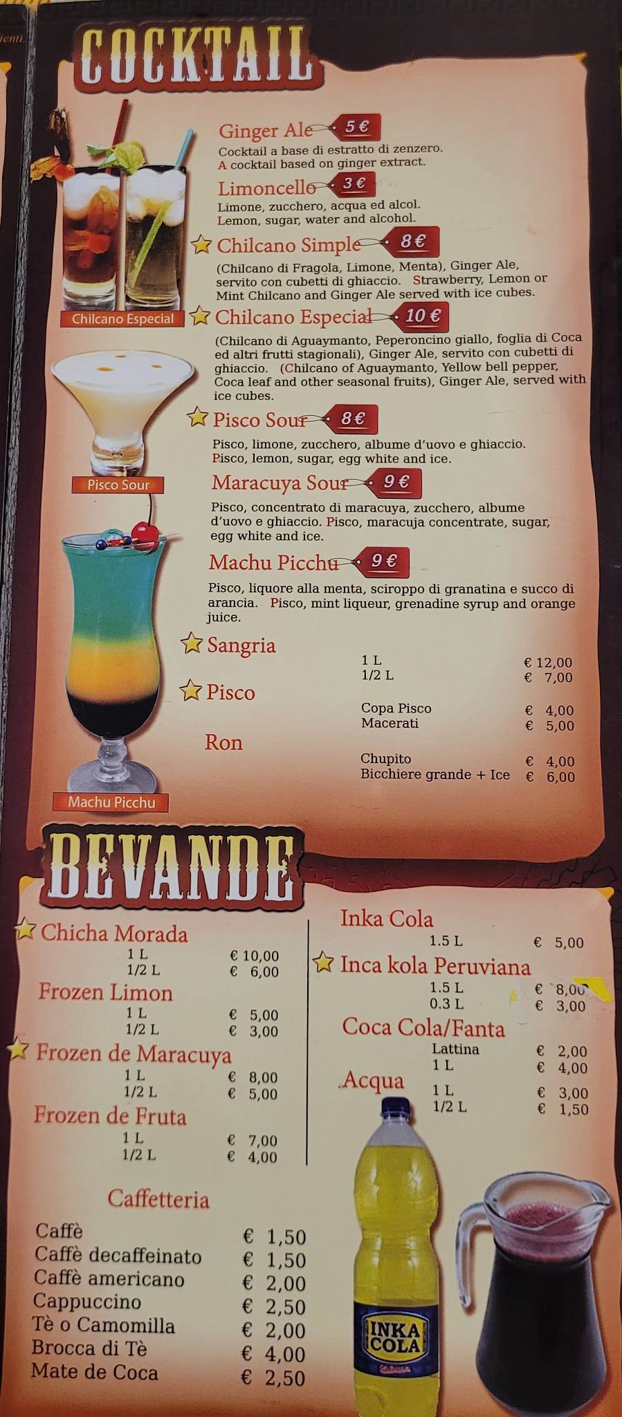 Menu de Inka Chicken