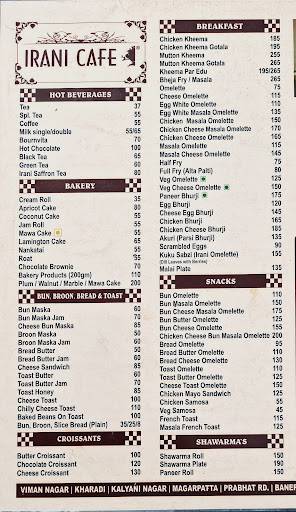 Irani Cafe - Kalyani Nagar menu