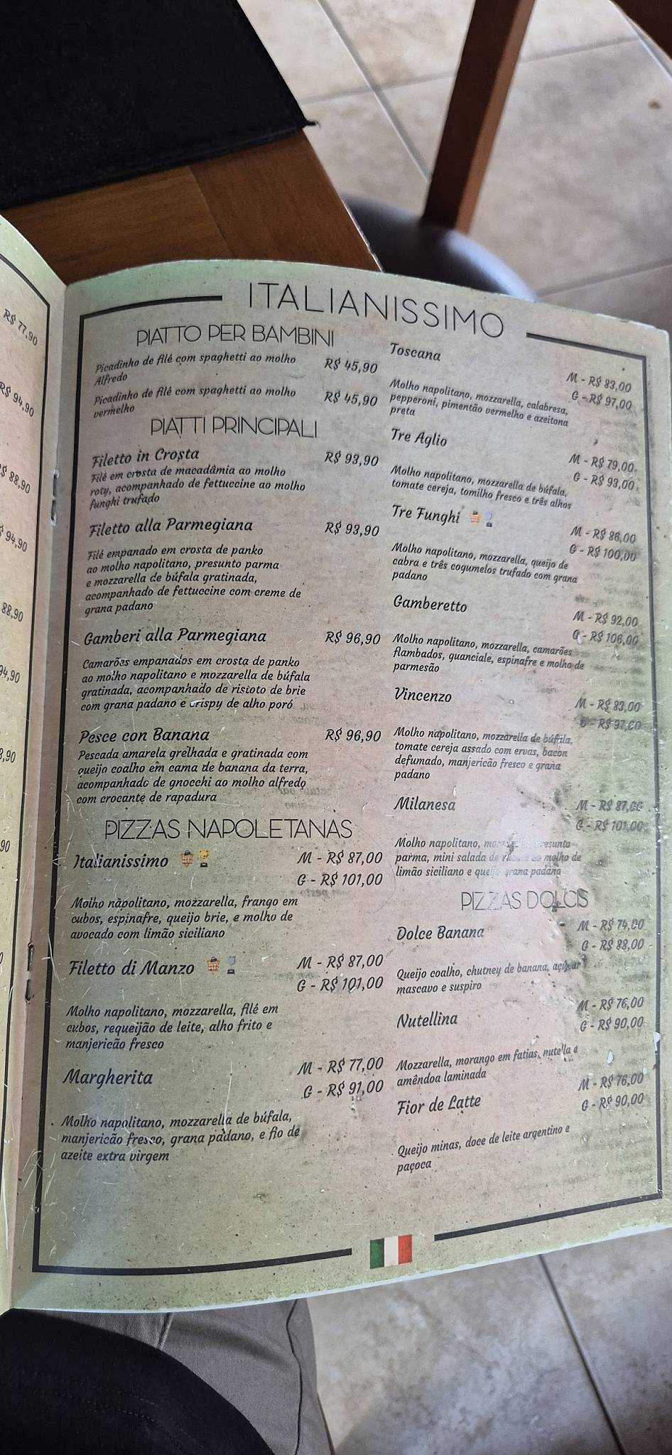 Italianíssimo cardápio