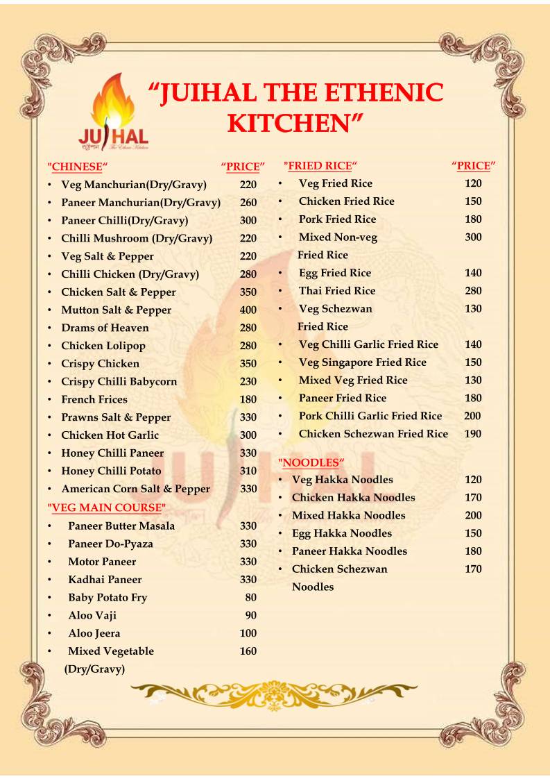 Juihal. The Ethnic Kitchen menu