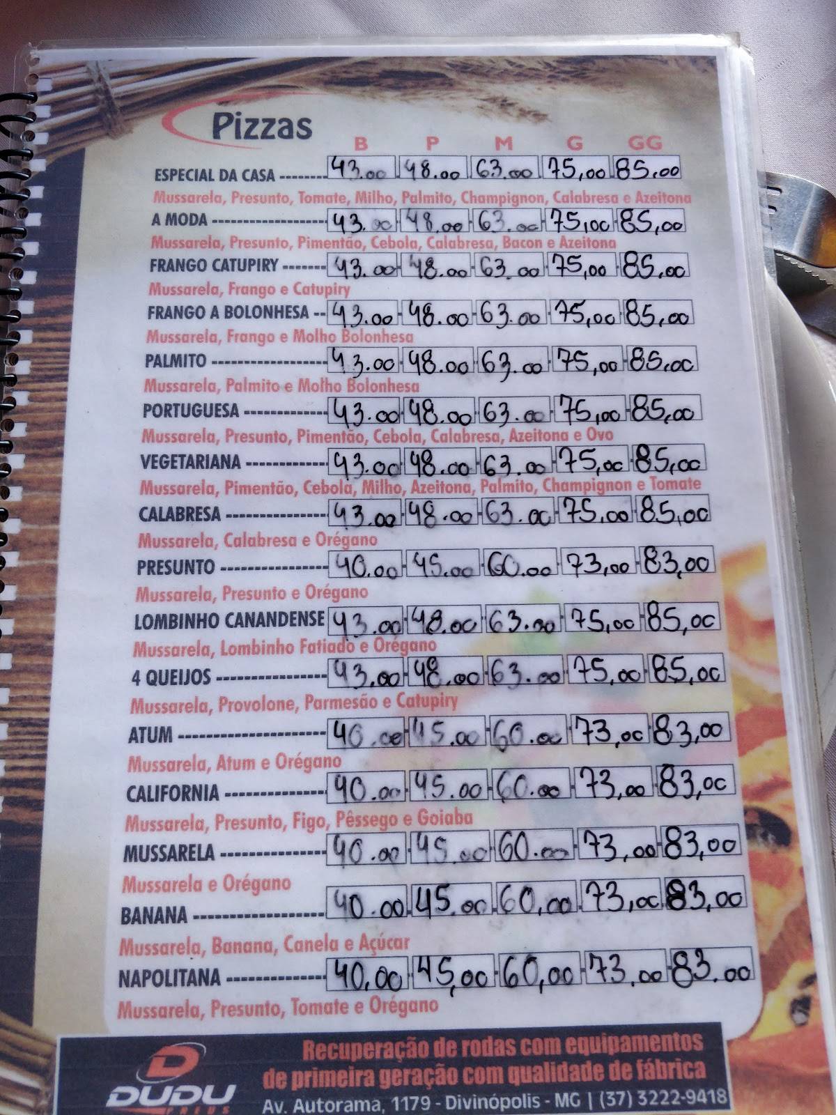 Jacó Pizzaiolo cardápio